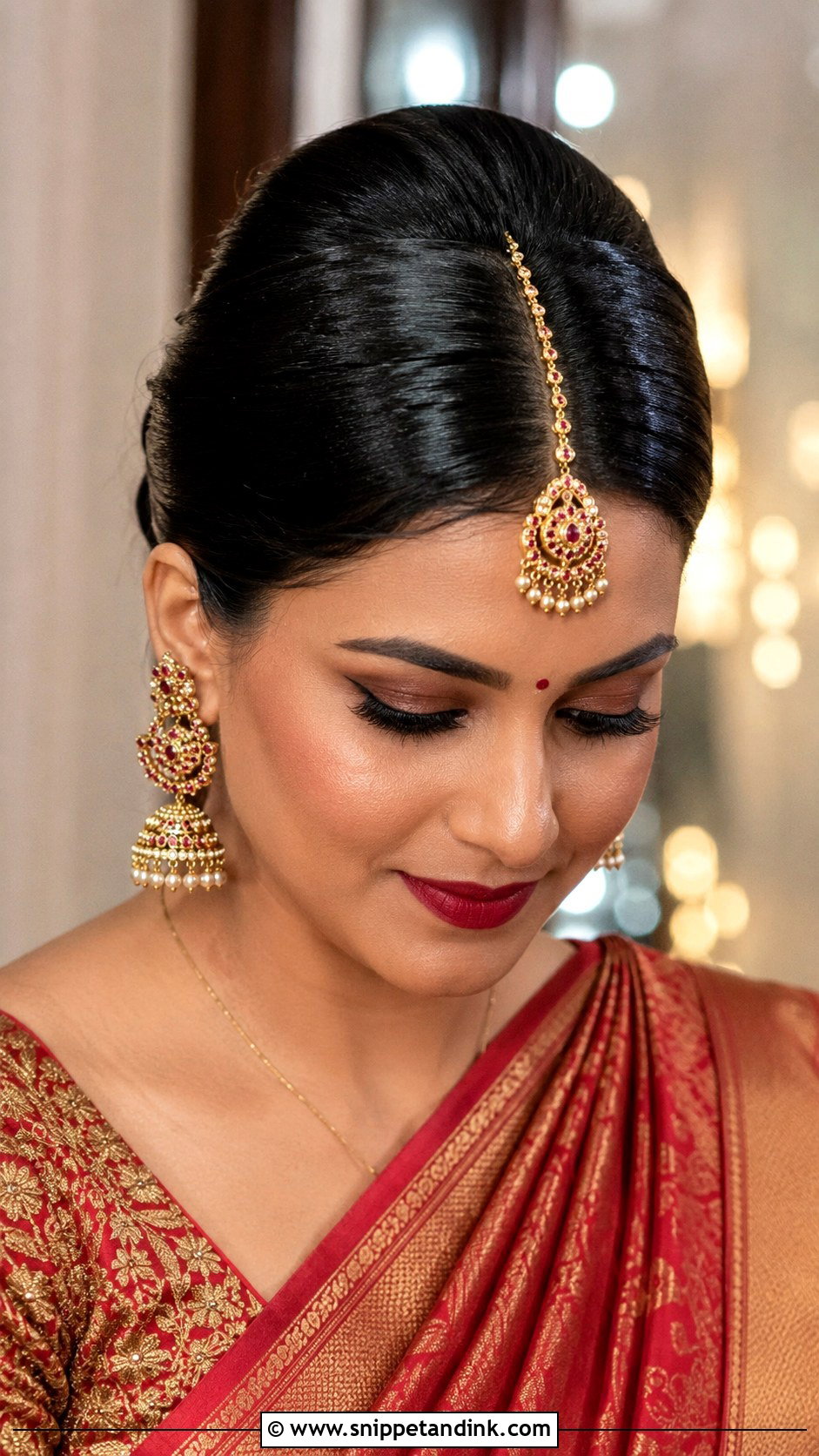 Indian Bridal Sleek Bun For Round Face - Snippet and Ink - 15 Indian Bridal Hairstyles for Round Face