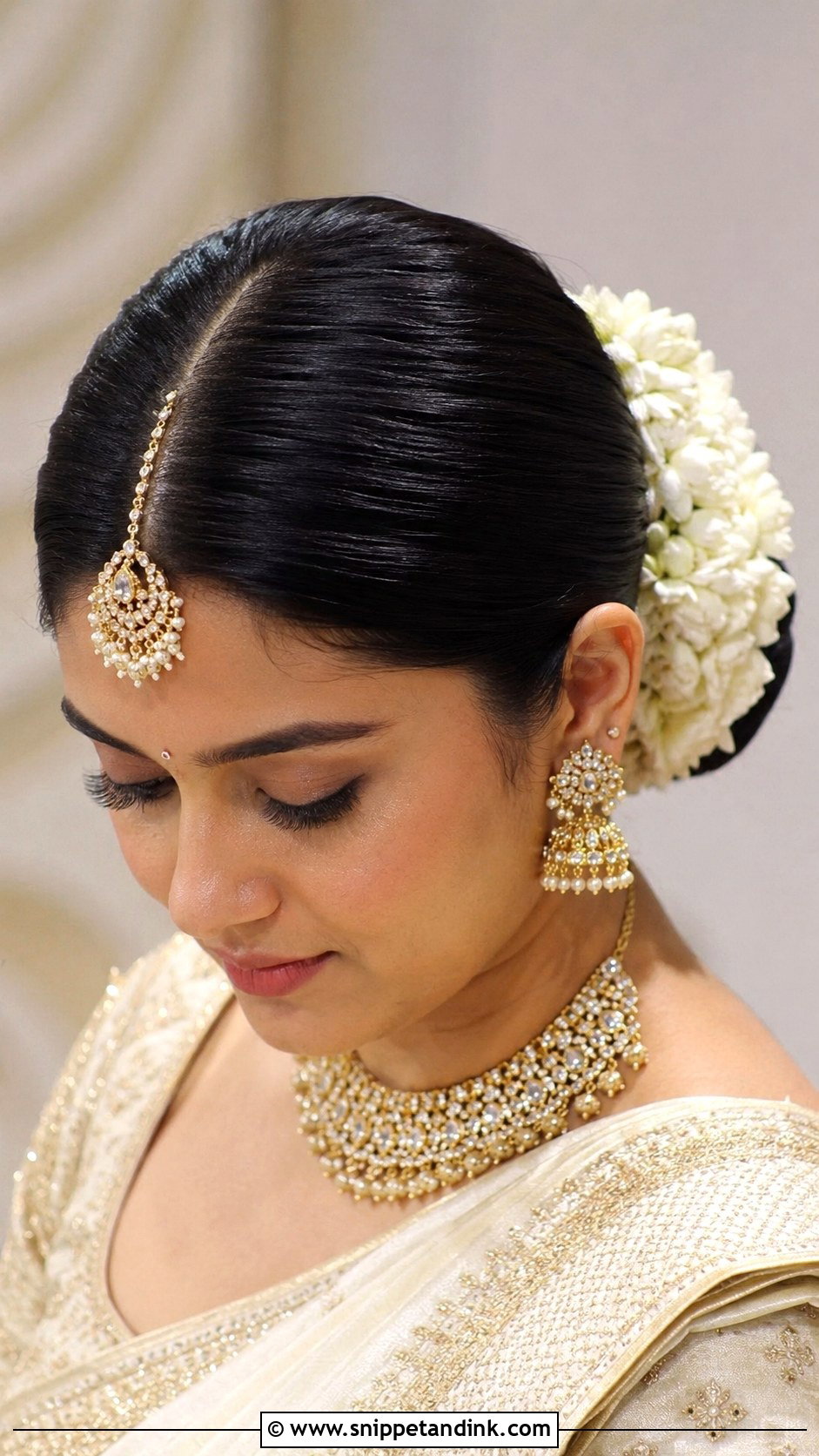 Indian Bridal Sleek Bun With Flowers - Snippet and Ink - 15 Indian Bridal Hair Buns with Flowers