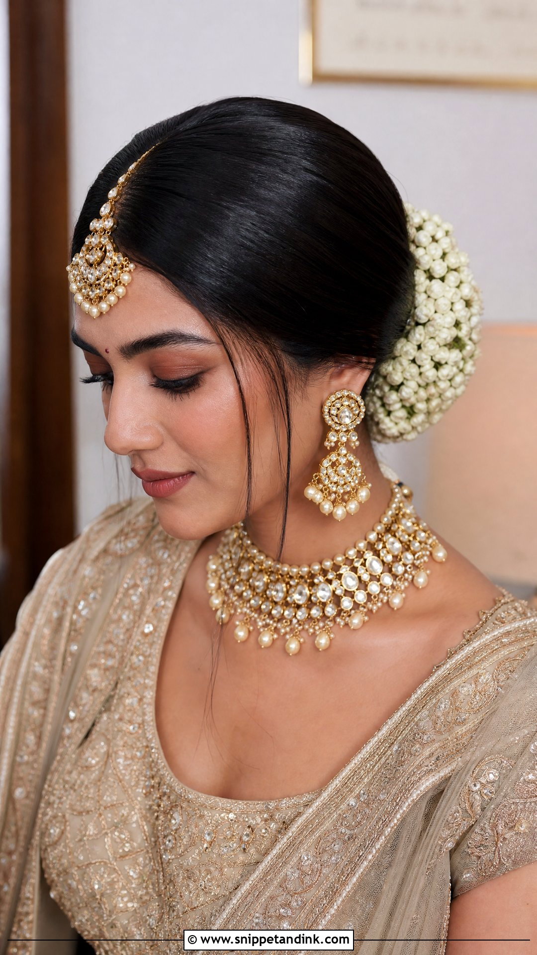 Indian Bridal Sleek Low Bun - Snippet and Ink - 15 Bride Front Hairstyles Indian Wedding
