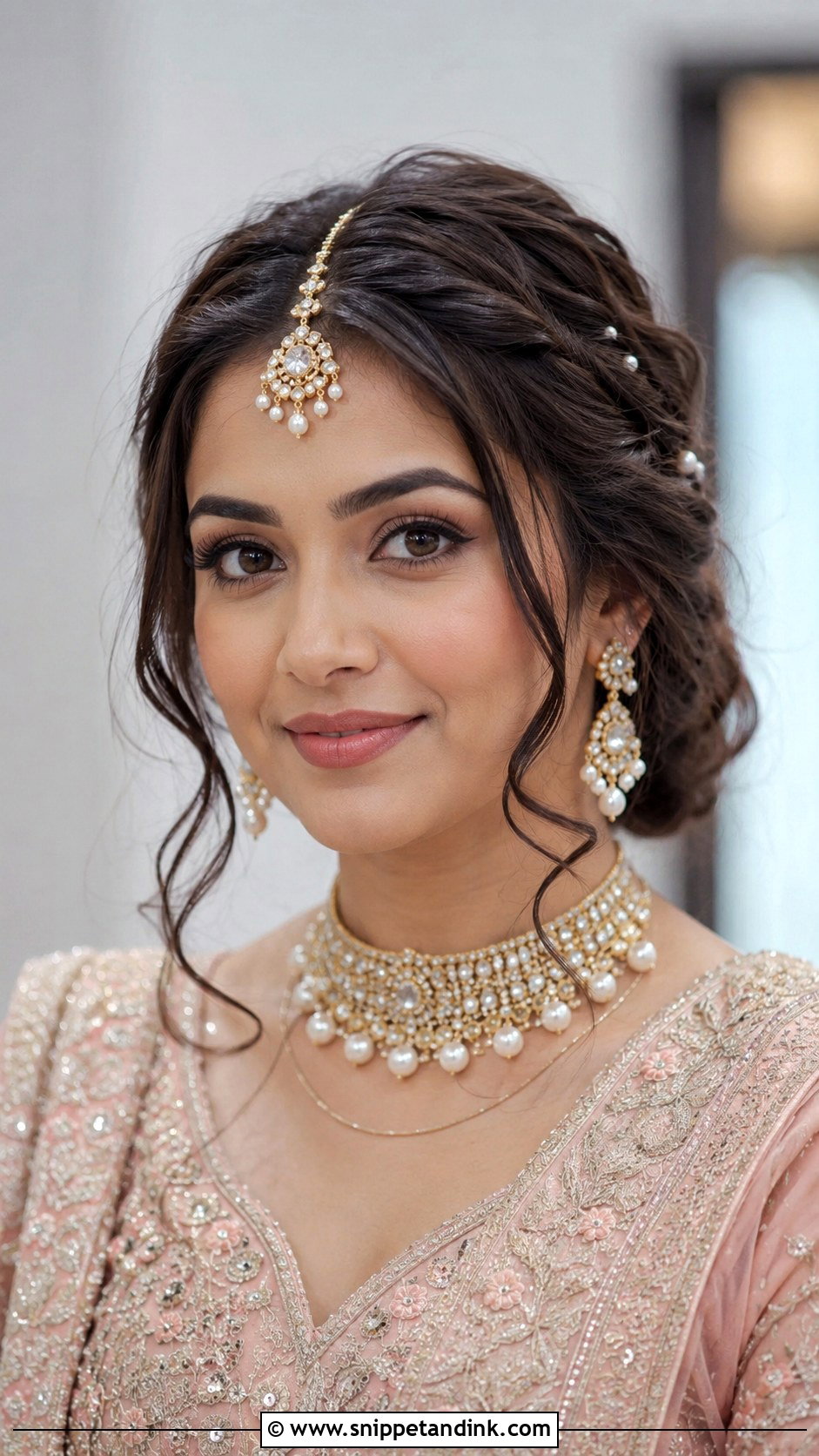 Indian Bridal Soft Curl Bun Front View - Snippet and Ink - 20 Indian Front View Bridal Hairstyles