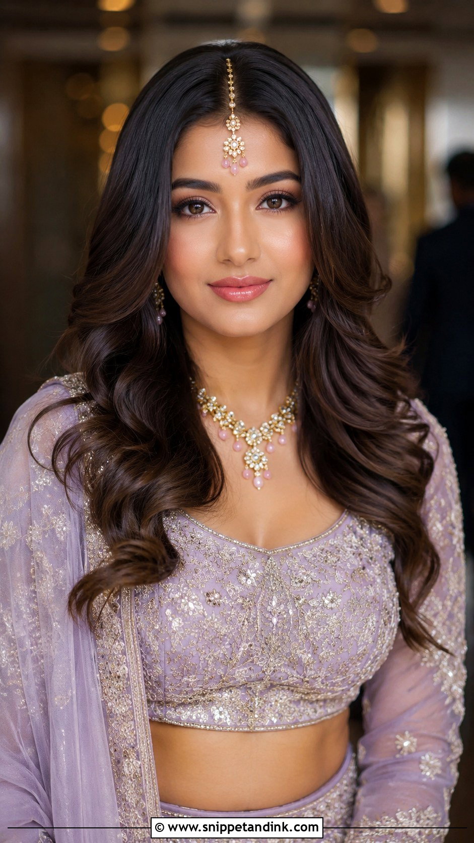 Indian Bridal Soft Waves With Center Part - Snippet and Ink - 20 Indian Wedding Bridal Front Hairstyle Ideas