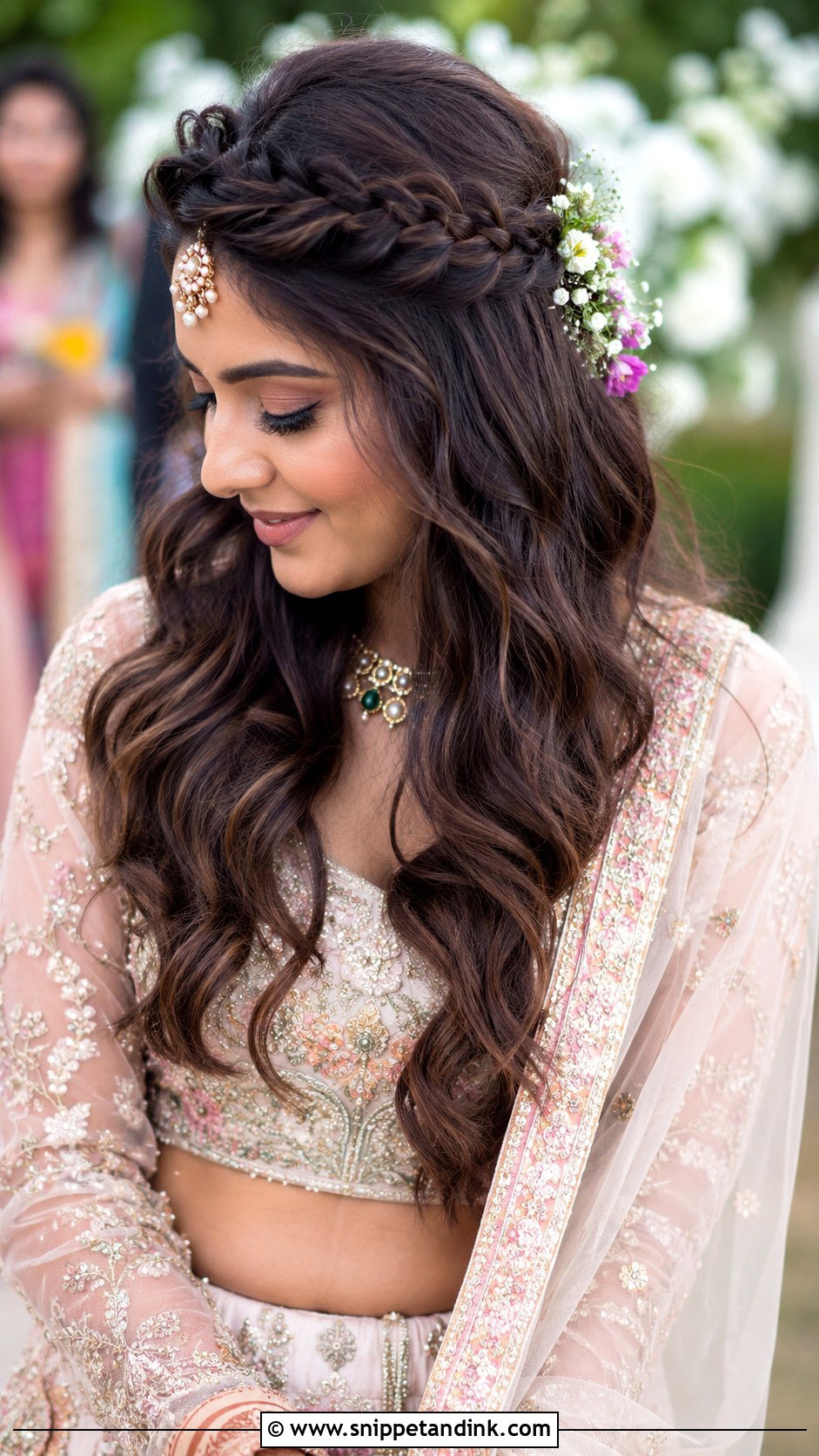 Indian Bride Hair Down With Braided Crown - Snippet and Ink - 15 Indian Bride Hair Down Ideas