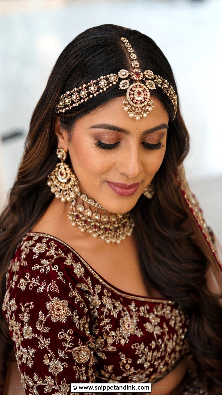 Indian Bride Hair Down With Matha Patti - Snippet and Ink - 15 Indian Bride Hair Down Ideas