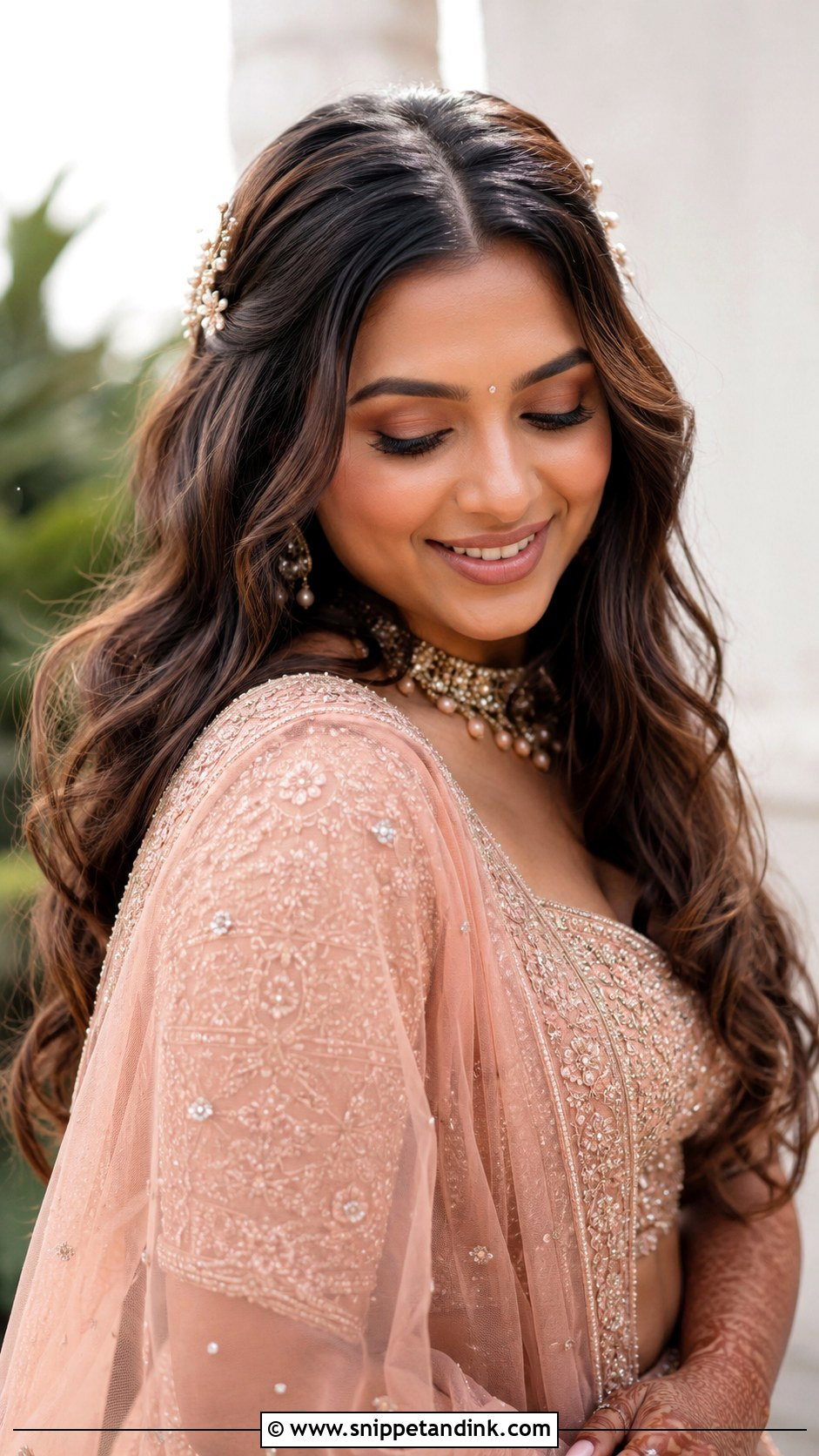 Indian Bride Open Hair With Beach Waves - Snippet and Ink - 15 Indian Bride with Open Hair Ideas