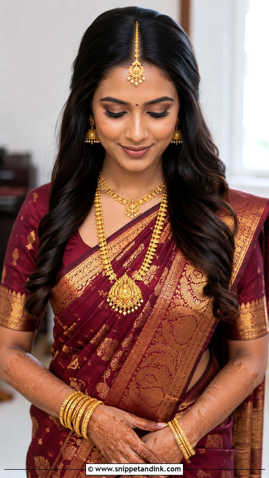 Indian Bride Open Hair With Center Part - Snippet and Ink - 15 Indian Bride with Open Hair Ideas