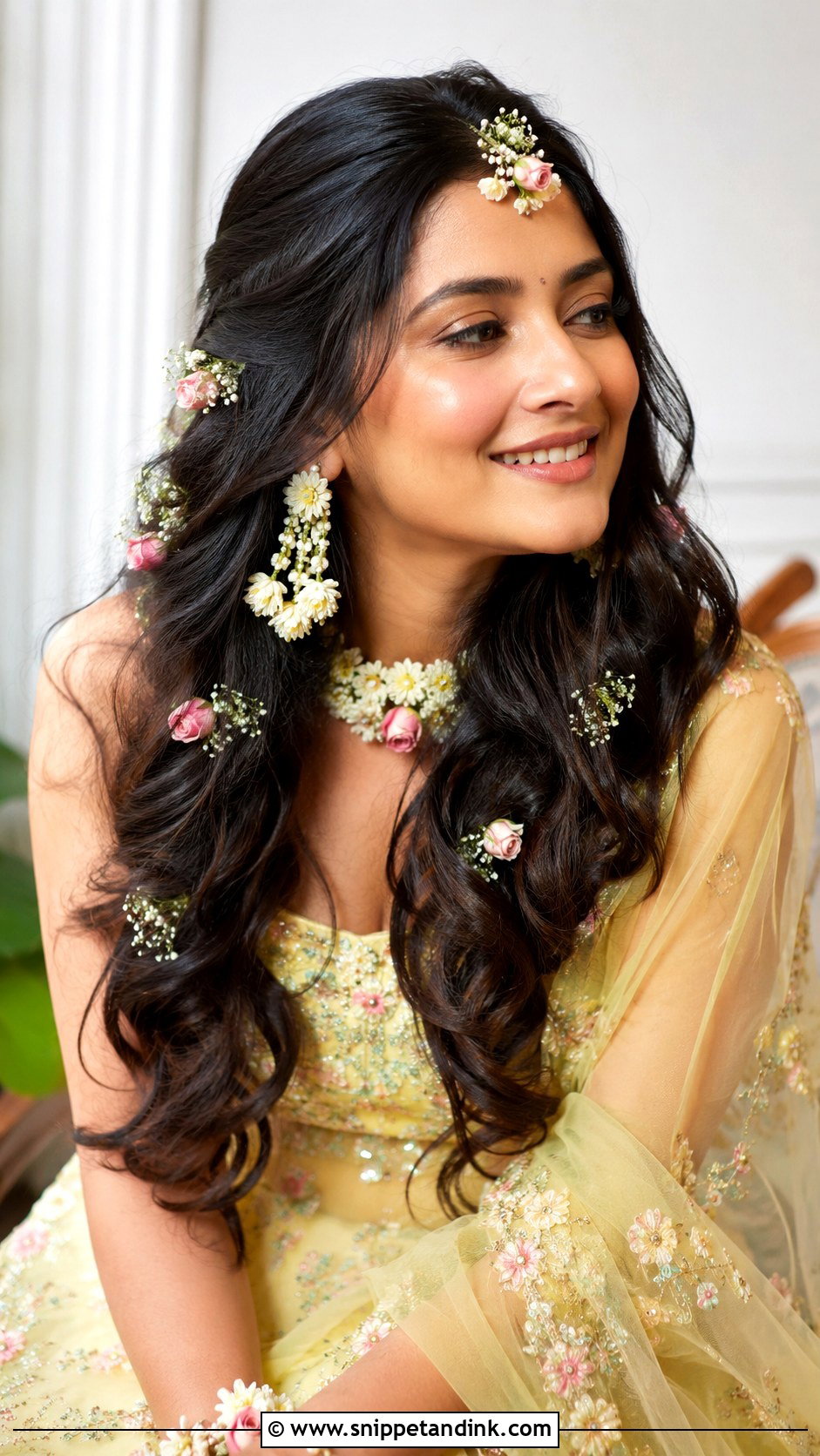 Indian Bride Open Hair With Floral Pins - Snippet and Ink - 15 Indian Bride with Open Hair Ideas