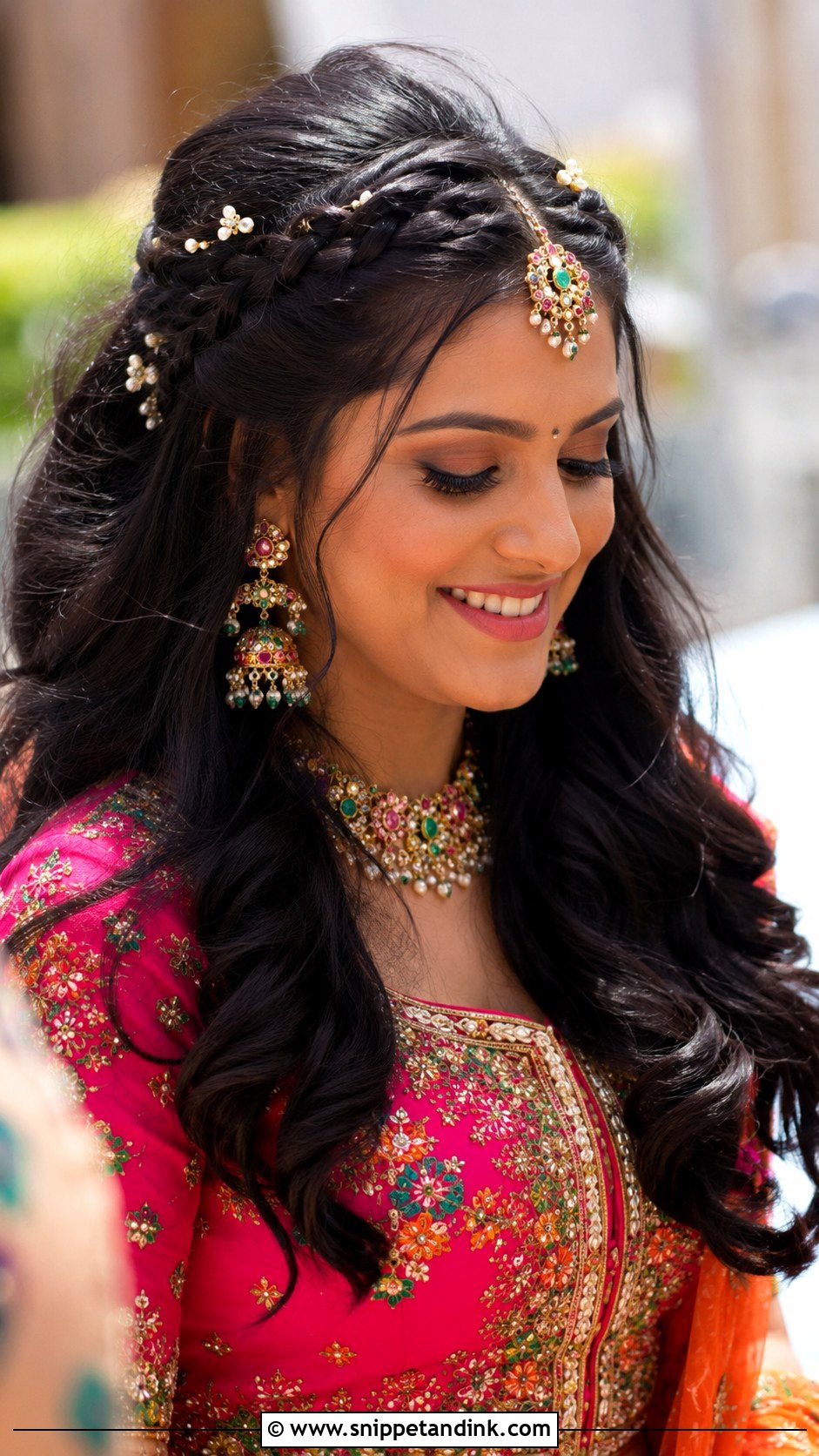 Indian Bride Open Hair With Front Braids - Snippet and Ink - 15 Indian Bride with Open Hair Ideas