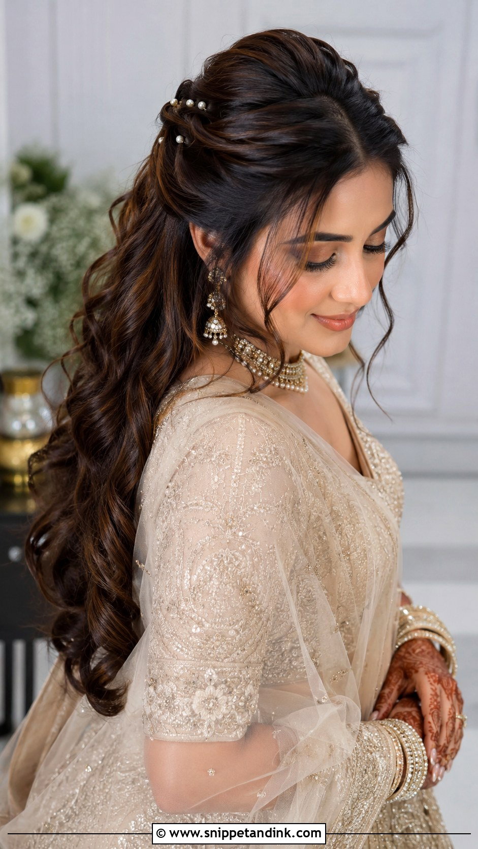 Indian Bride Open Hair With Half Up Hair - Snippet and Ink - 15 Indian Bride with Open Hair Ideas