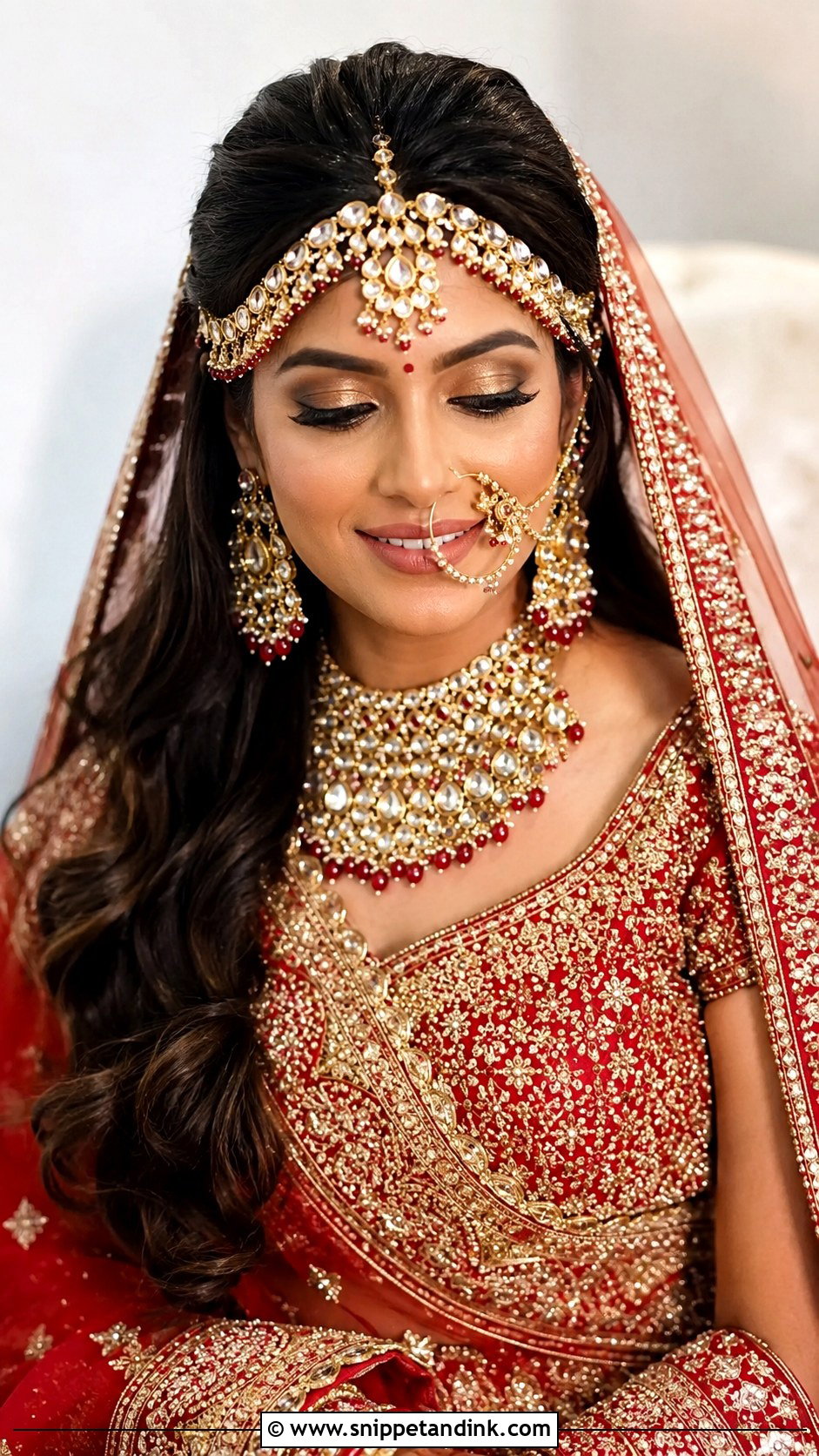 Indian Bride Open Hair With Matha Patti - Snippet and Ink - 15 Indian Bride with Open Hair Ideas