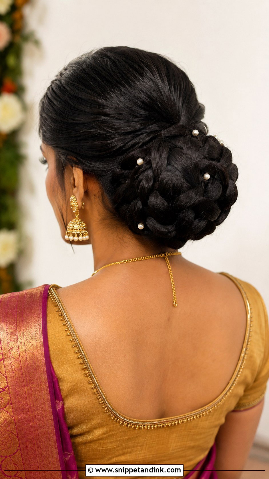 Indian Bridesmaid Braided Bun - Snippet and Ink - 20 Indian Wedding Hairstyles for Long Hair Bridesmaids