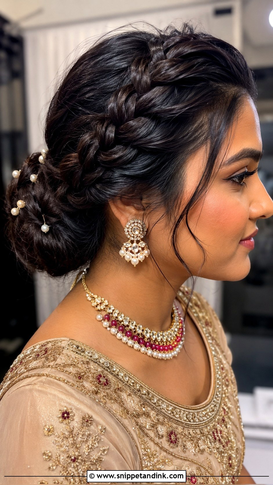 Indian Bridesmaid Braided Bun - Snippet and Ink - 25 Indian Hairstyles for Bridesmaids
