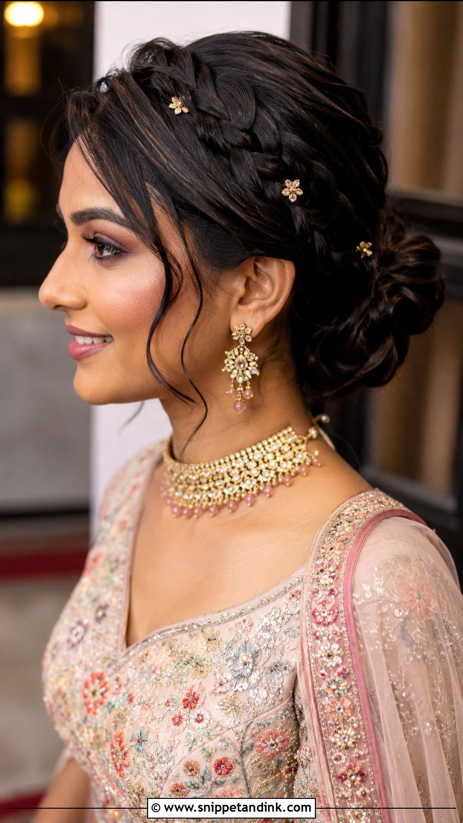 Indian Bridesmaid Crown Braid Bun - Snippet and Ink - 20 Indian Wedding Hairstyles for Long Hair Bridesmaids
