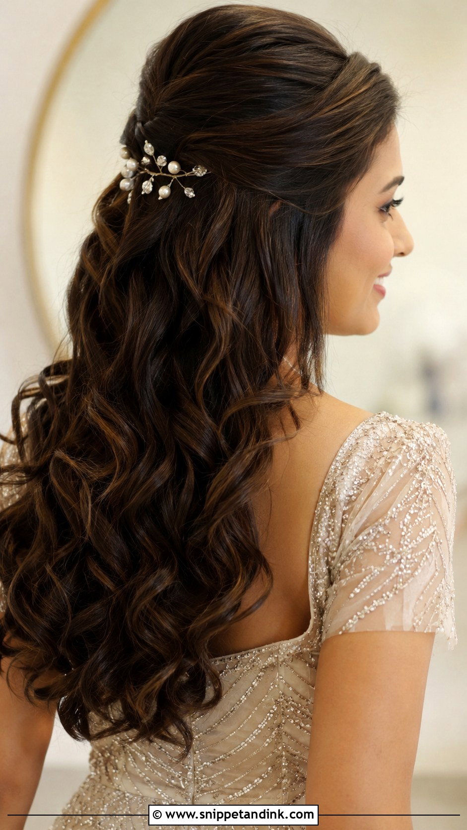 Indian Bridesmaid Half Up Curls - Snippet and Ink - 20 Indian Wedding Hairstyles for Long Hair Bridesmaids