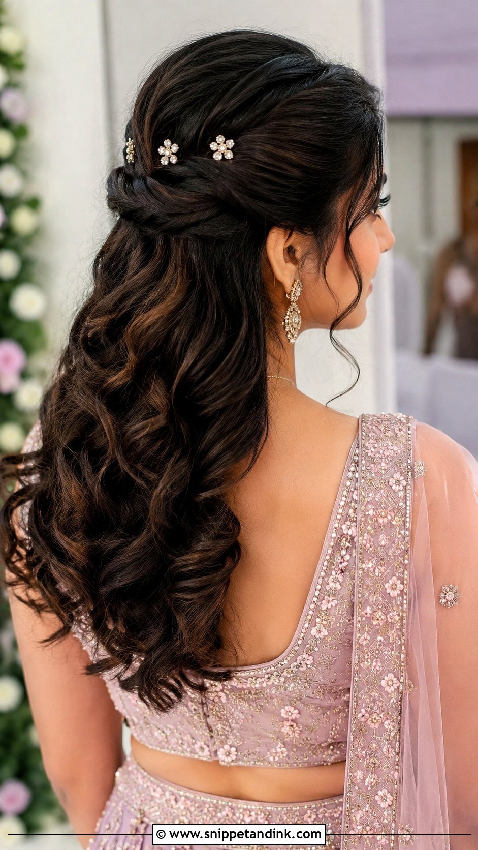 Indian Bridesmaid Half Up Curls - Snippet and Ink - 25 Indian Hairstyles for Bridesmaids