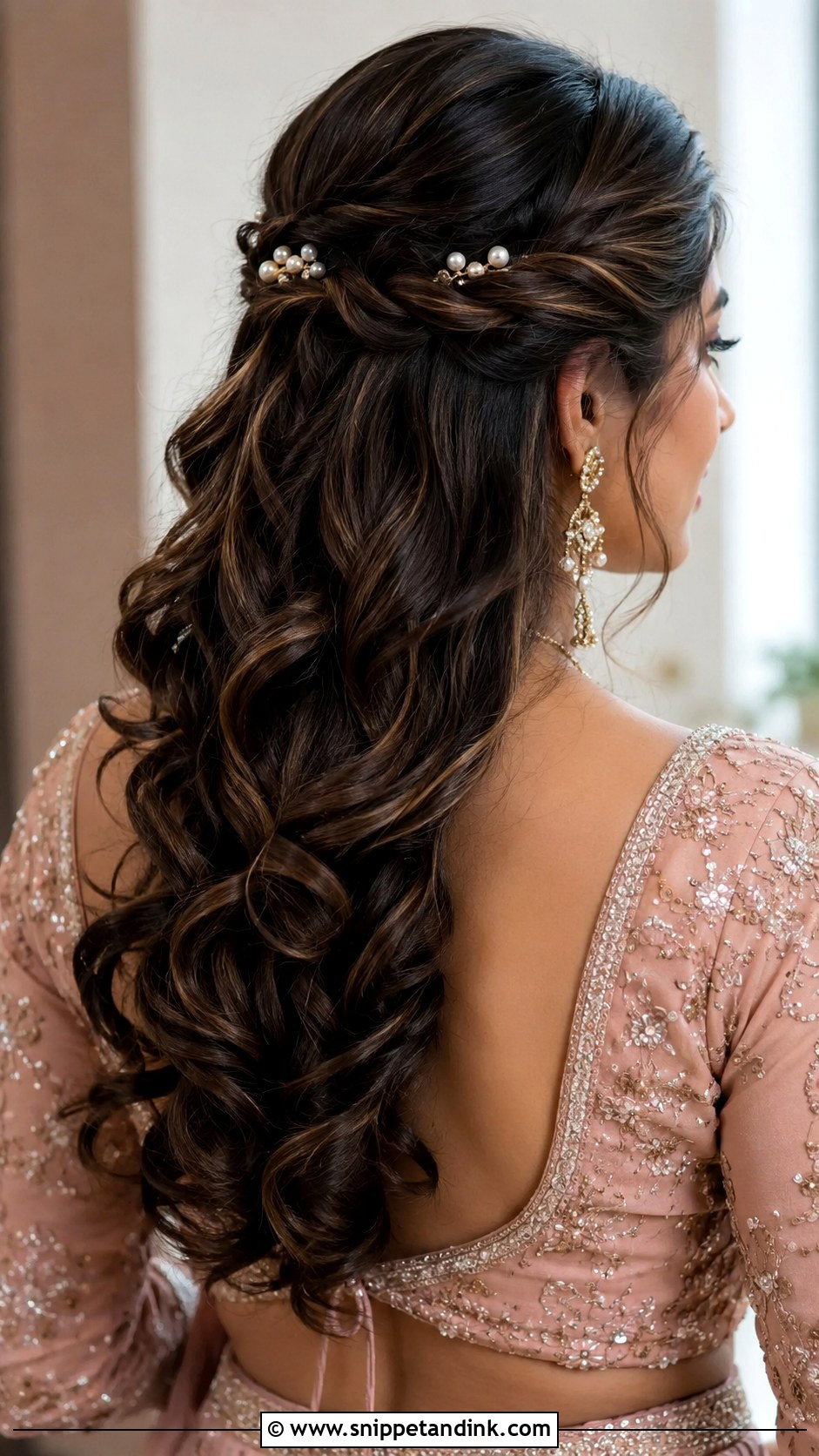 Indian Bridesmaid Half Up Curls - Snippet and Ink - 20 Indian Bridesmaids Hairstyles