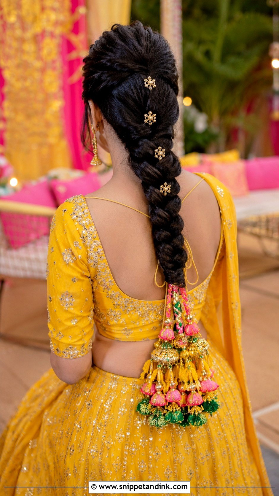 Indian Bridesmaid Long Braid With Paranda - Snippet and Ink - 20 Indian Wedding Hairstyles for Long Hair Bridesmaids