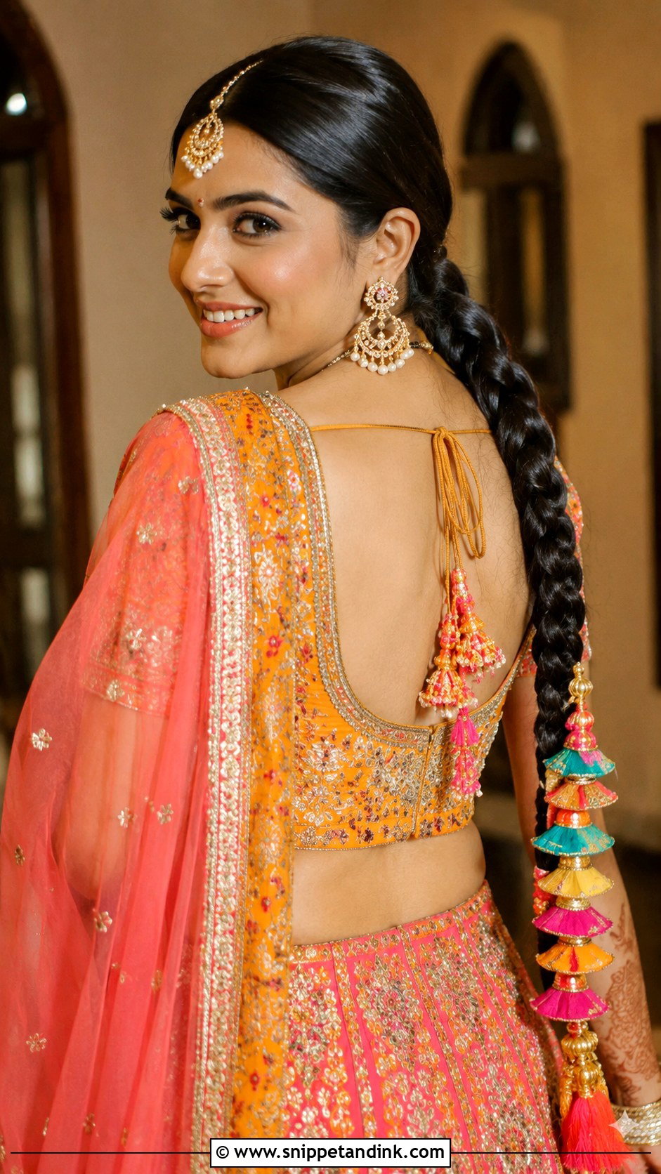Indian Bridesmaid Long Braid With Parandi - Snippet and Ink - 20 Indian Bridesmaids Hairstyles