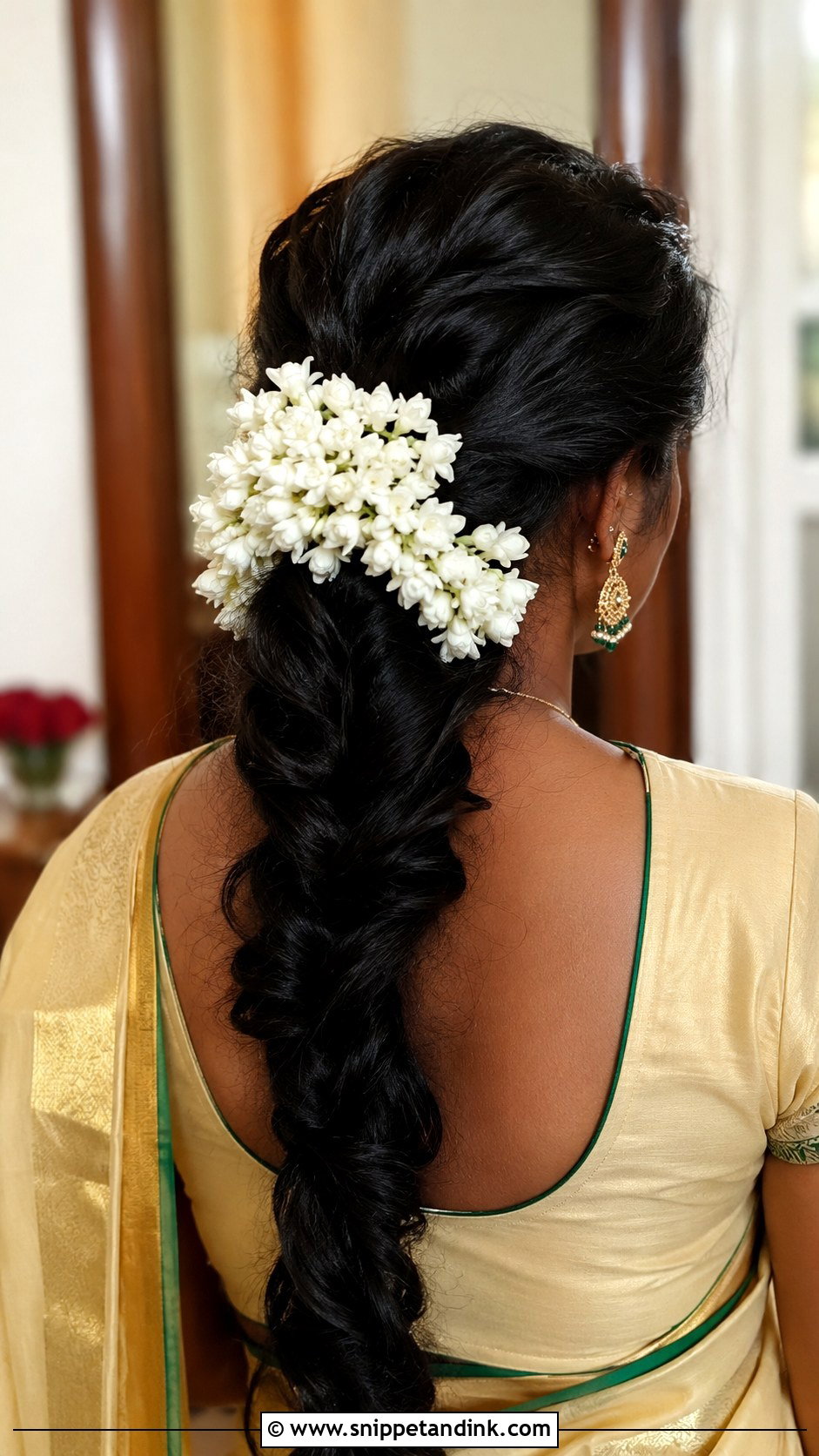 Indian Bridesmaid Loose Braid With Gajra - Snippet and Ink - 25 Indian Hairstyles for Bridesmaids