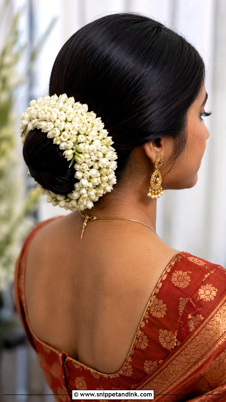Indian Bridesmaid Low Bun With Gajra - Snippet and Ink - 25 Indian Hairstyles for Bridesmaids
