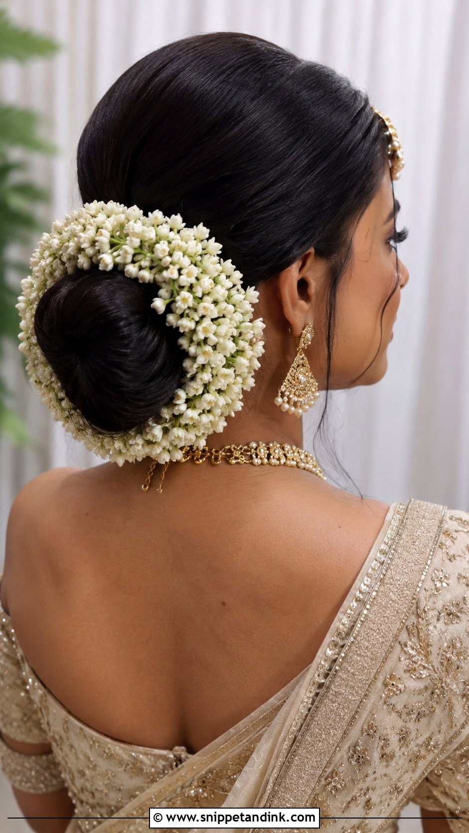 Indian Bridesmaid Low Bun With Gajra - Snippet and Ink - 20 Indian Wedding Hairstyles for Long Hair Bridesmaids