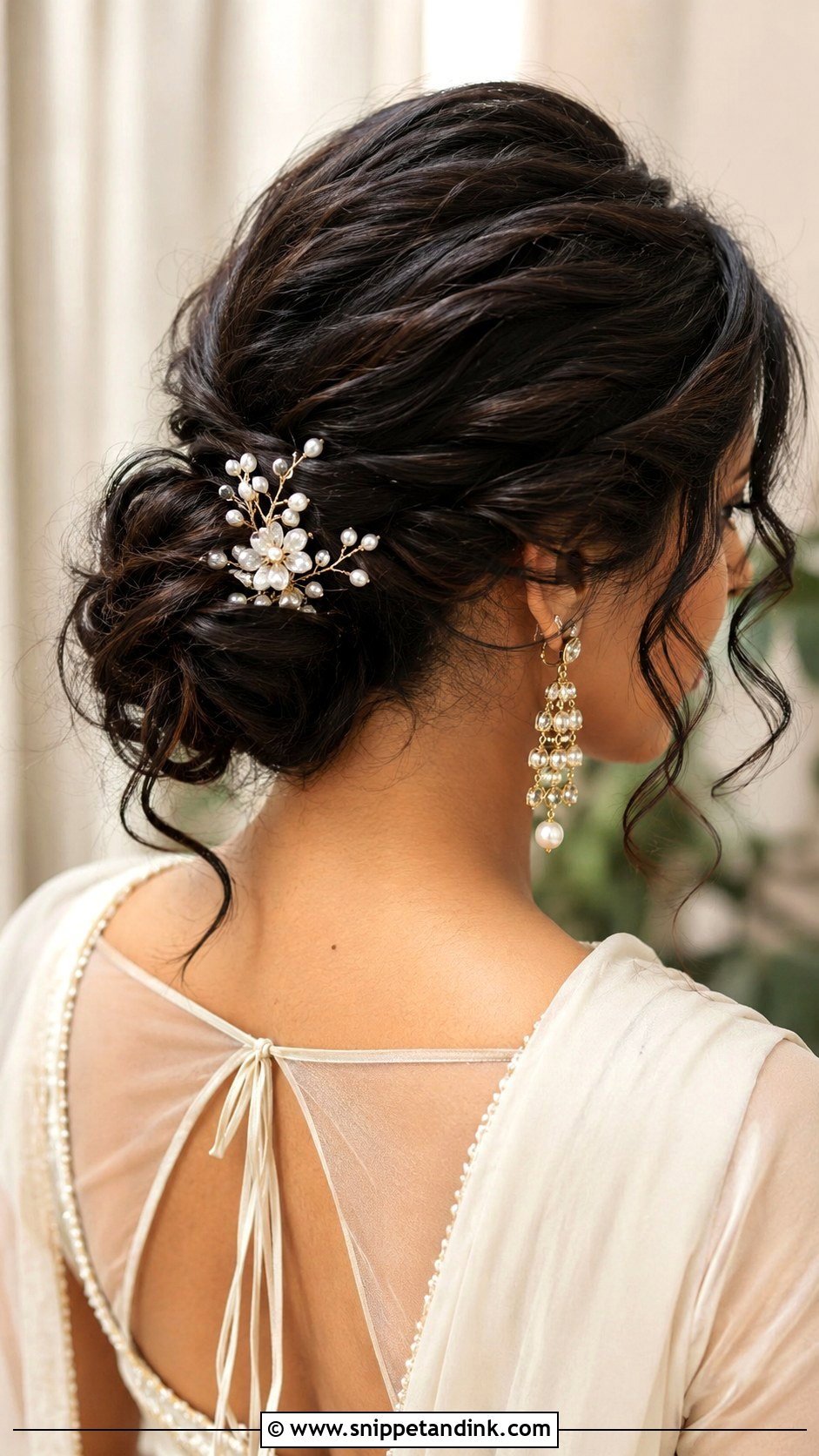 Indian Bridesmaid Messy Low Bun - Snippet and Ink - 20 Indian Wedding Hairstyles for Long Hair Bridesmaids