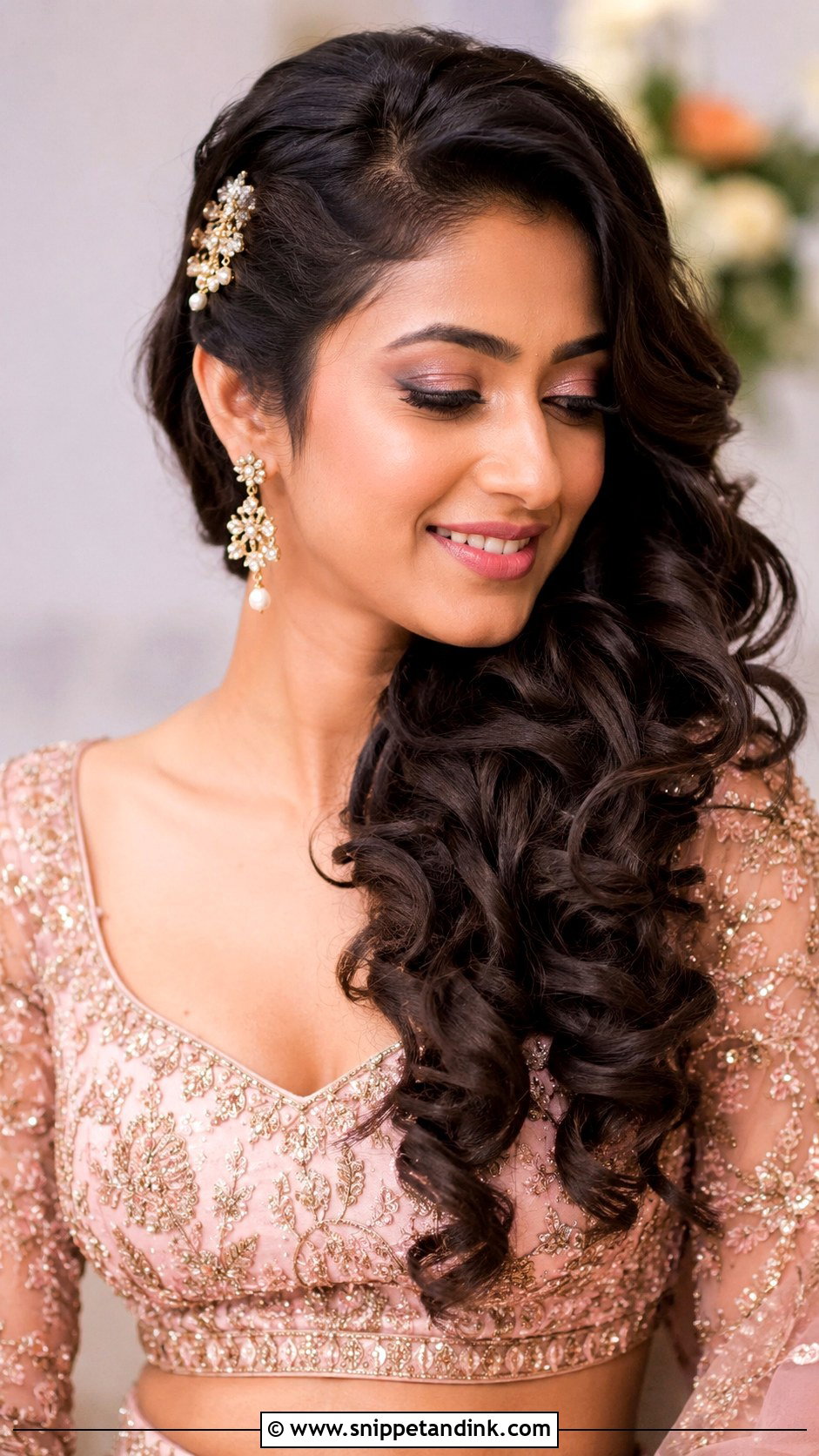 Indian Bridesmaid Side Swept Curls - Snippet and Ink - 25 Indian Bridesmaid Hairstyles