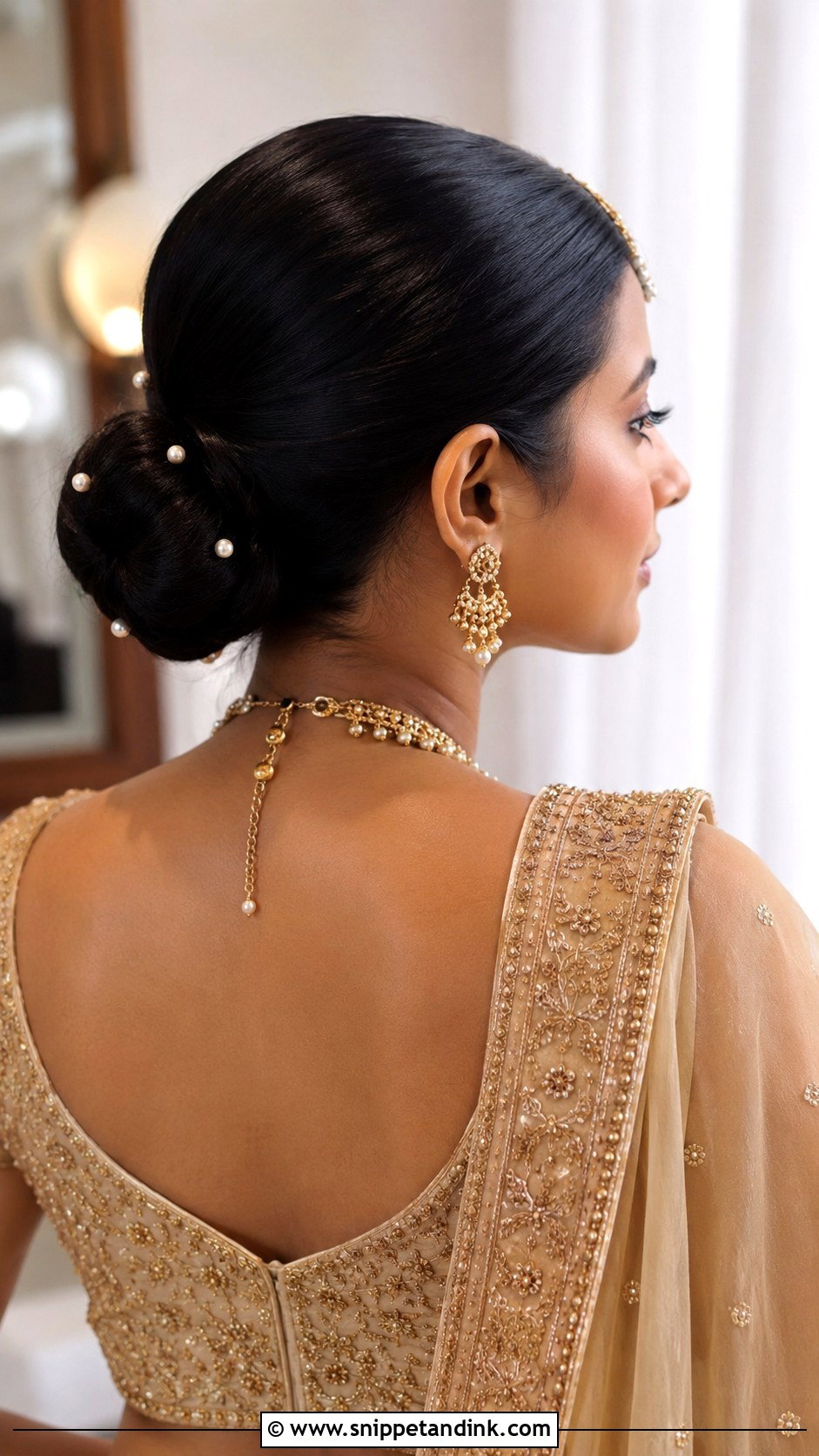 Indian Bridesmaid Sleek Center Part Bun - Snippet and Ink - 25 Indian Hairstyles for Bridesmaids