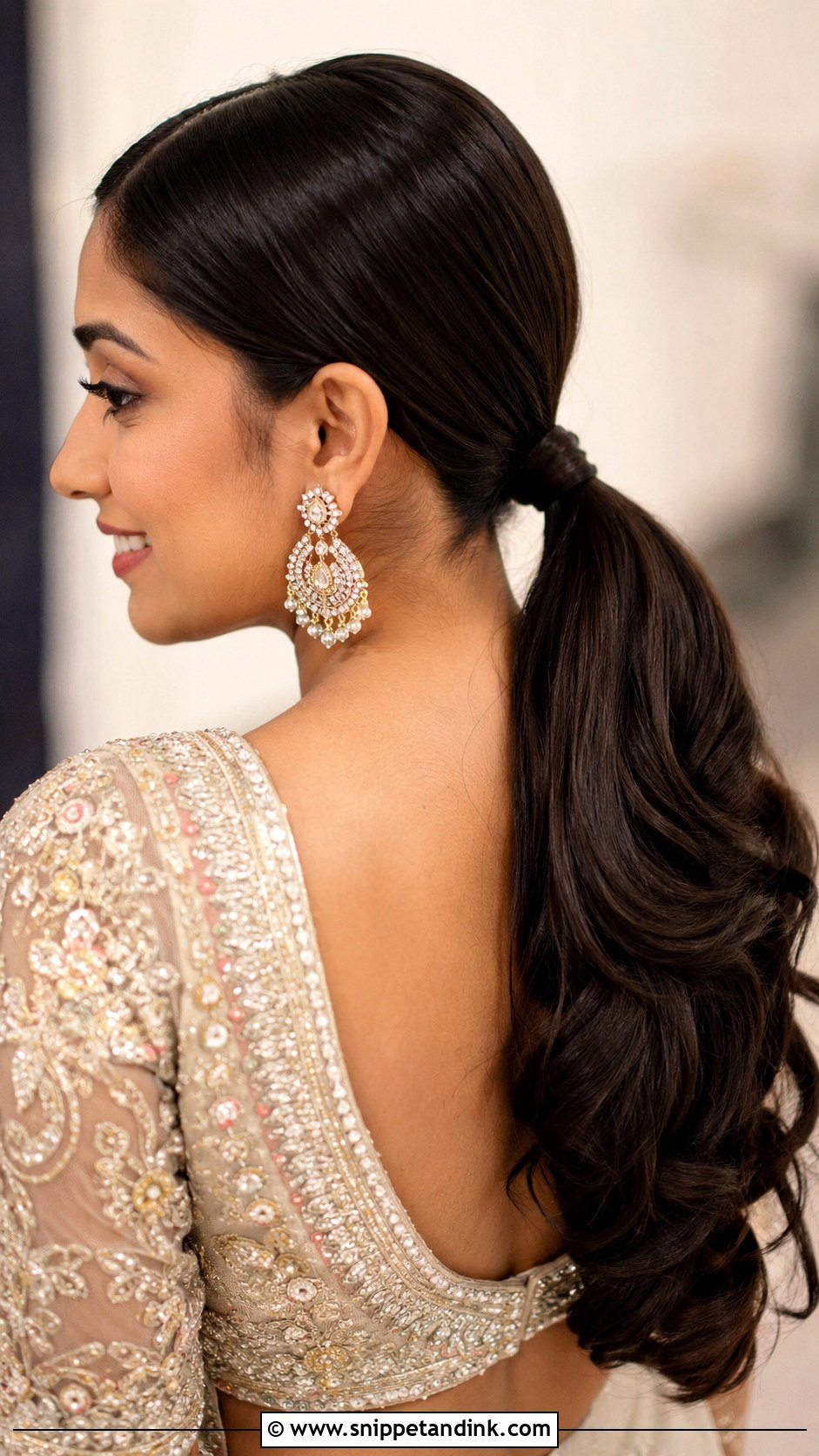 Indian Bridesmaid Sleek Low Ponytail - Snippet and Ink - 25 Indian Hairstyles for Bridesmaids