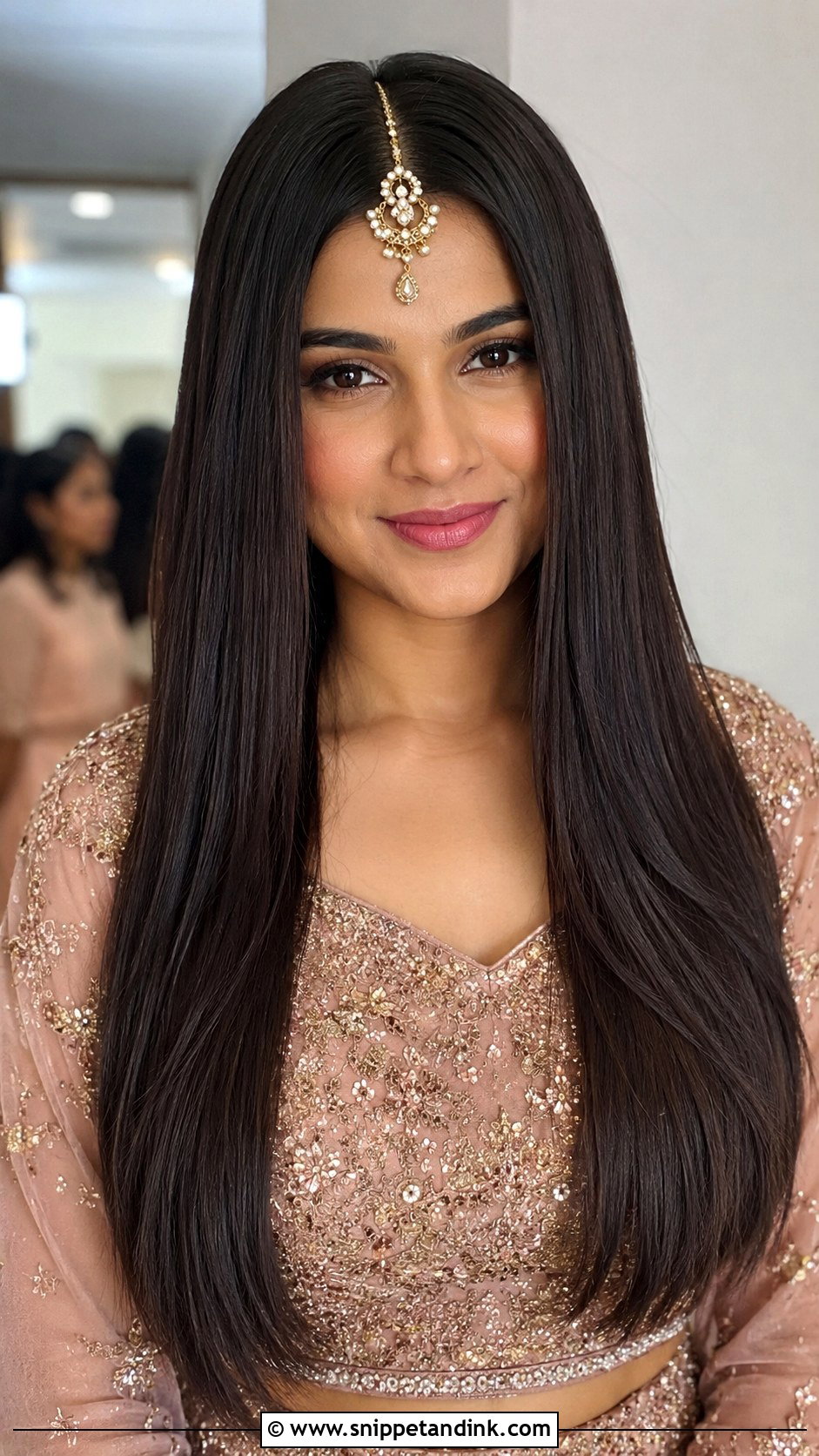 Indian Bridesmaid Straight Hair With Center Part - Snippet and Ink - 20 Indian Wedding Hairstyles for Long Hair Bridesmaids