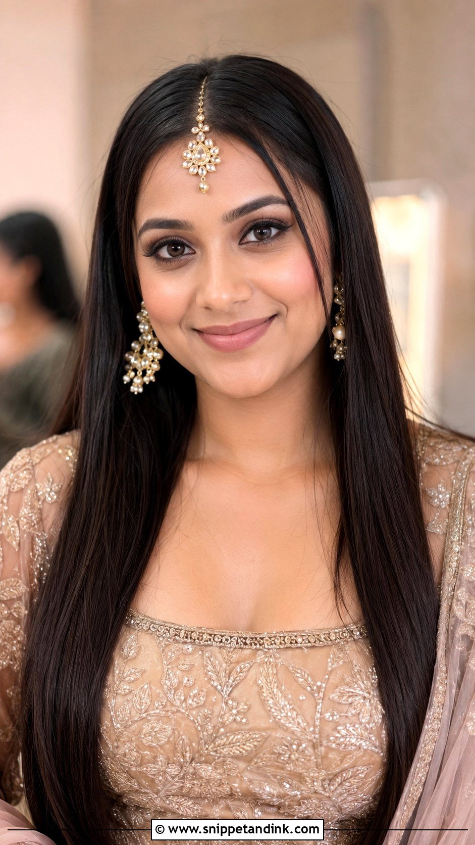 Indian Bridesmaid Straight Hair With Maang Tikka - Snippet and Ink - 25 Indian Hairstyles for Bridesmaids