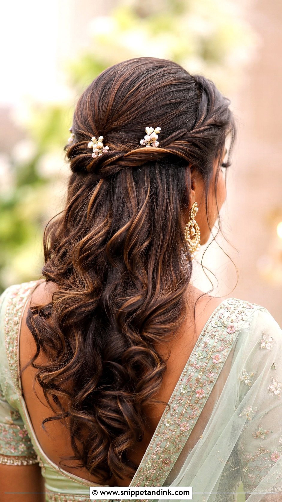Indian Bridesmaid Twisted Half Up Hairstyle - Snippet and Ink - 25 Indian Hairstyles for Bridesmaids
