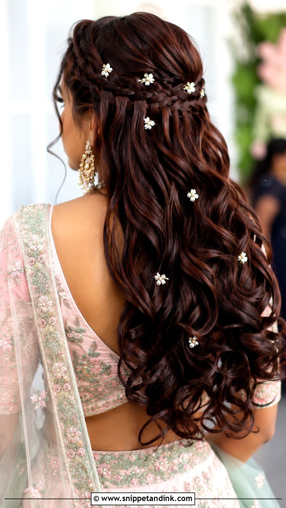 Indian Bridesmaid Waterfall Braid Curls - Snippet and Ink - 20 Indian Wedding Hairstyles for Long Hair Bridesmaids