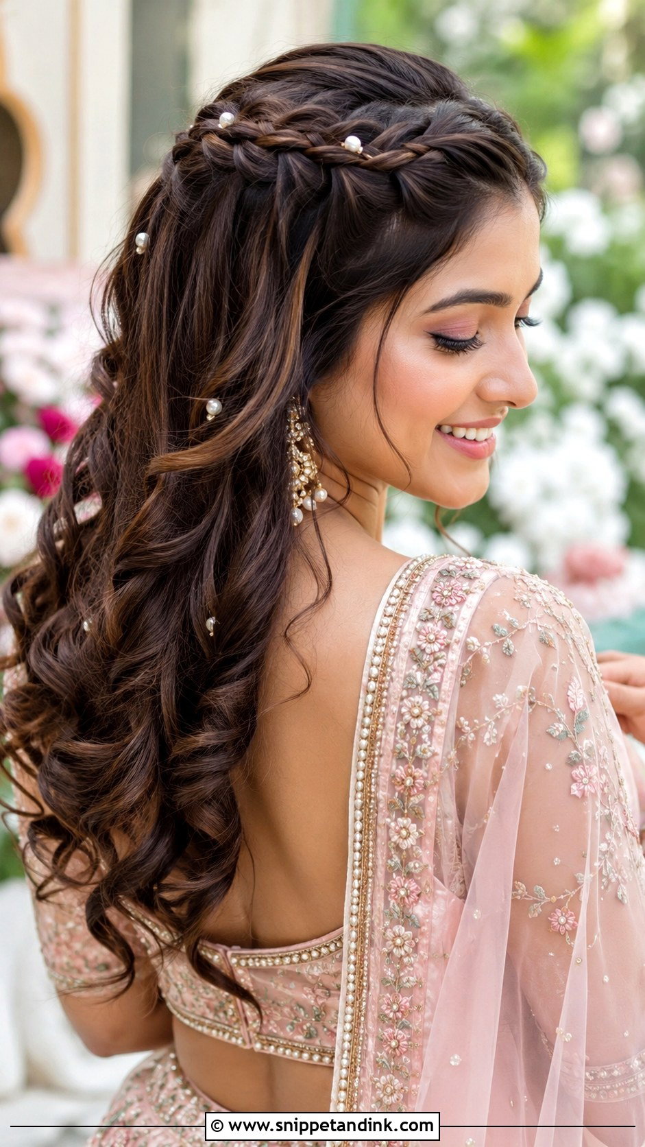 Indian Bridesmaid Waterfall Braid With Curls - Snippet and Ink - 25 Indian Hairstyles for Bridesmaids