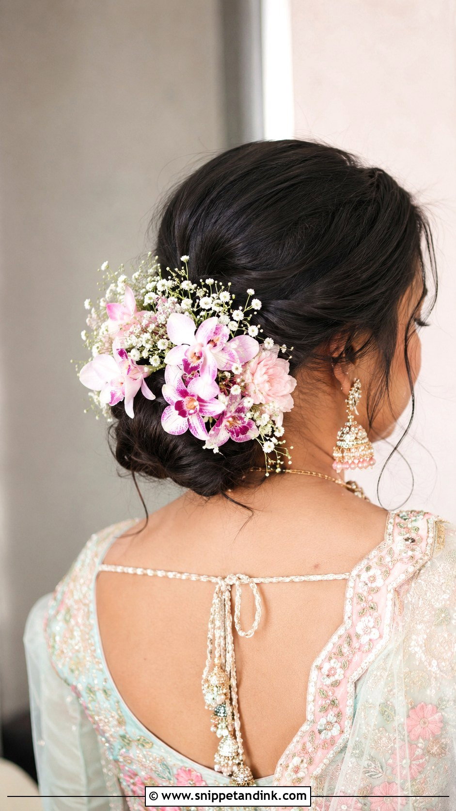 Indian Bun With Fresh Flowers - Snippet and Ink - 20 Indian Hair Bun for Wedding Ideas
