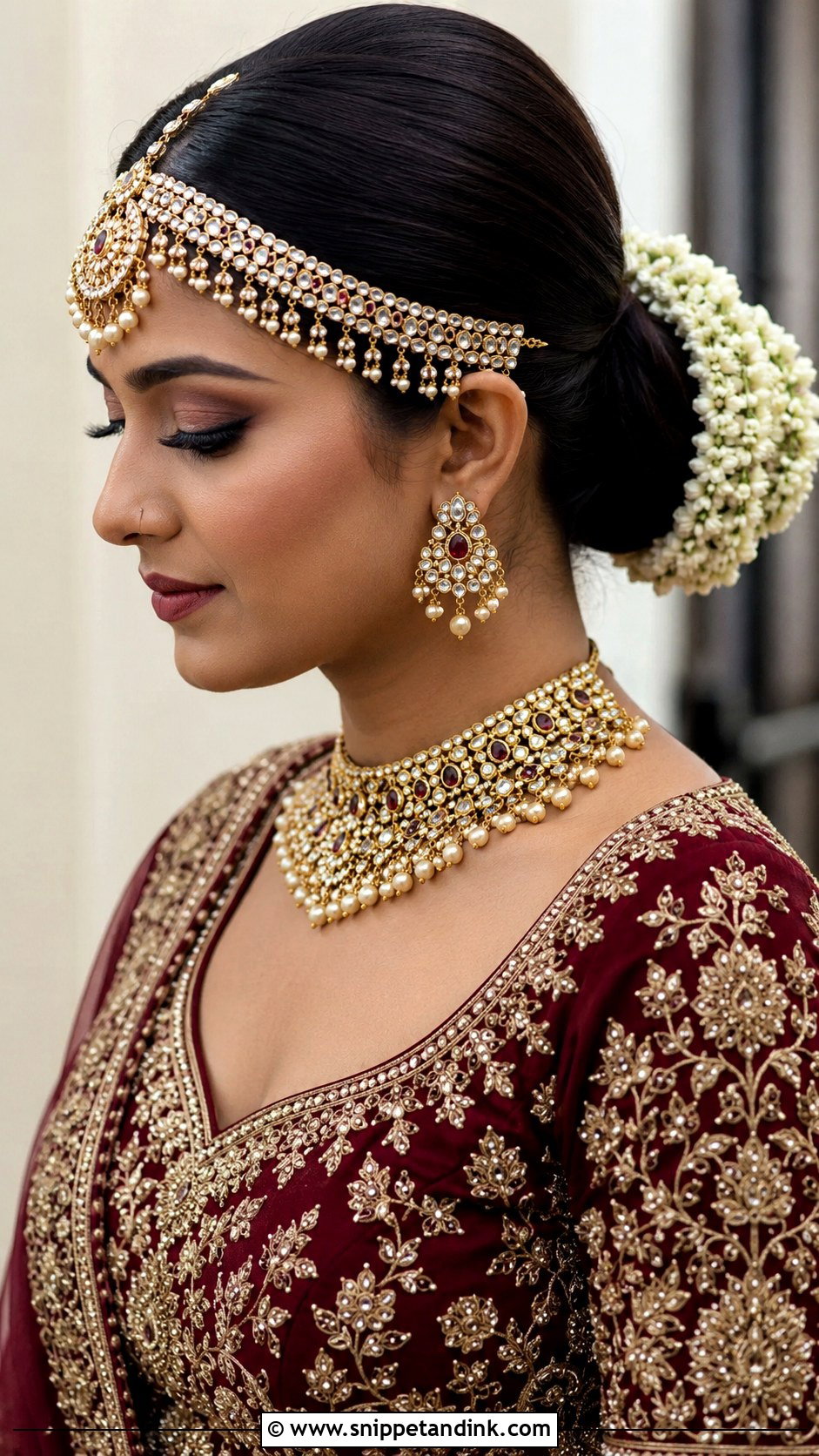 Indian Bun With Matha Patti - Snippet and Ink - 20 Indian Hair Bun for Wedding Ideas