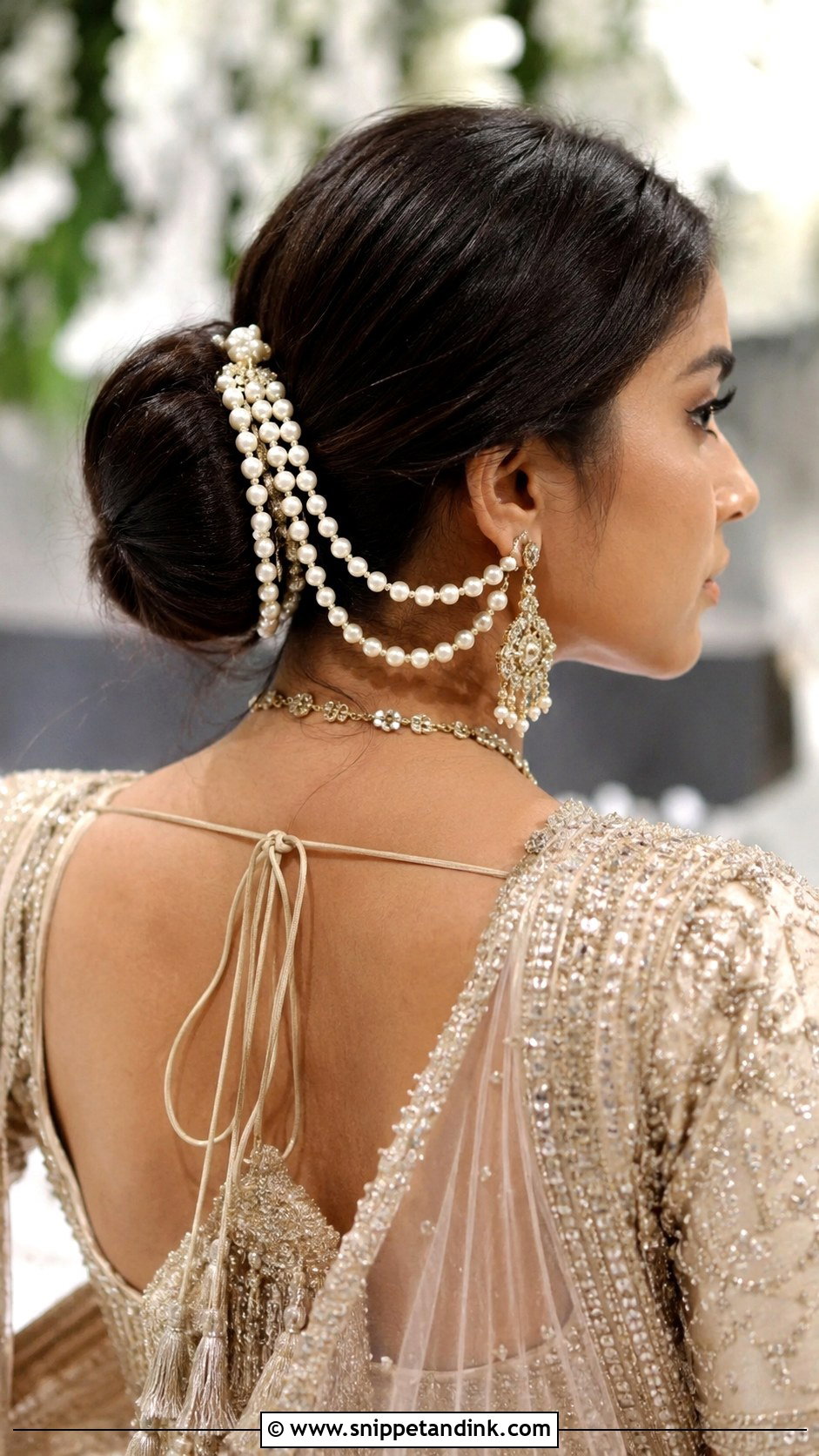 Indian Bun With Pearl Chains - Snippet and Ink - 20 Indian Hair Bun for Wedding Ideas