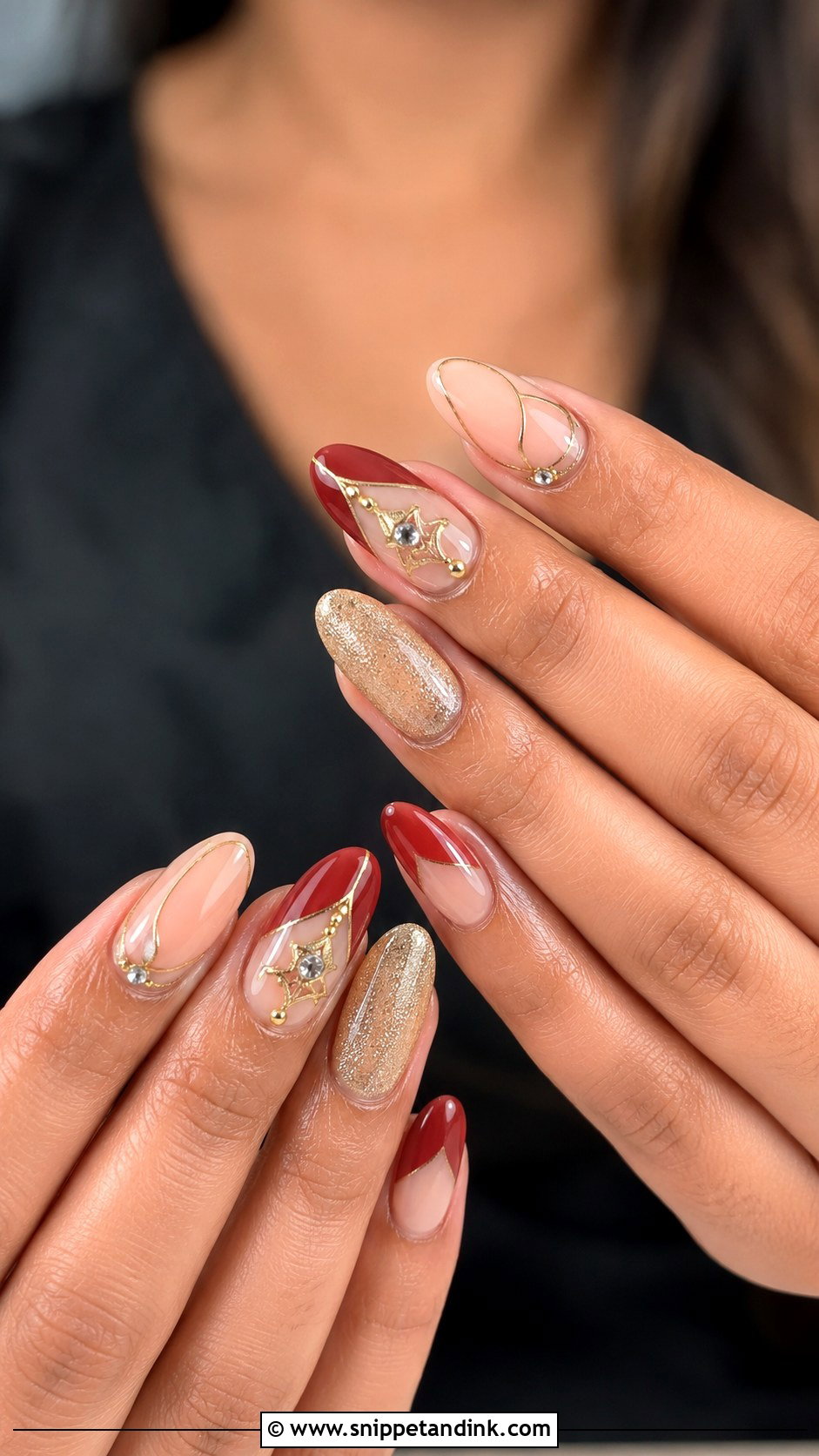 Indian Engagement Almond Nails - Snippet and Ink - 20 Indian Engagement Nails