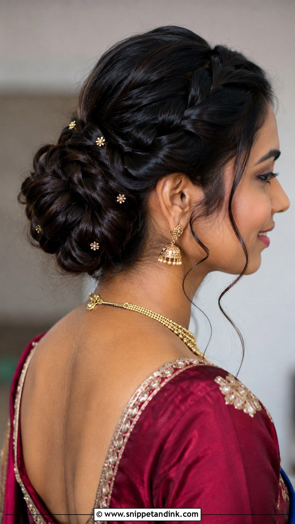 Indian Engagement Braided Bun - Snippet and Ink - 20 Hair Styles for Indian Engagement Brides