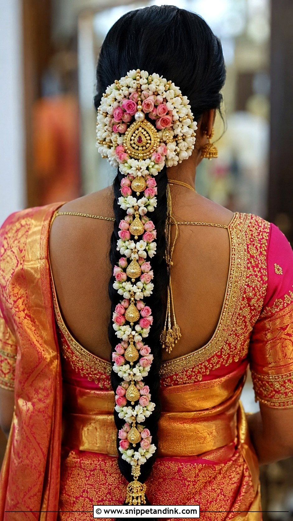 Indian Engagement Floral Braid - Snippet and Ink - 20 Hair Styles for Indian Engagement Brides