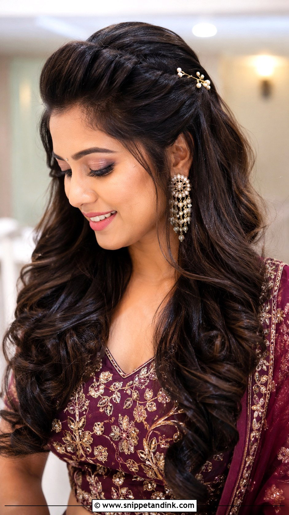 Indian Engagement Hairstyle With Front Puff - Snippet and Ink - 15 Indian Front Look Engagement Hairstyles