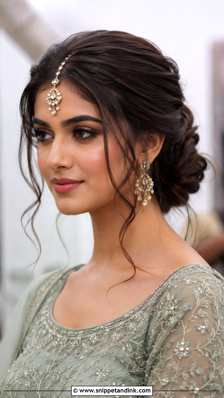 Indian Engagement Hairstyle With Low Bun - Snippet and Ink - 15 Indian Front Look Engagement Hairstyles