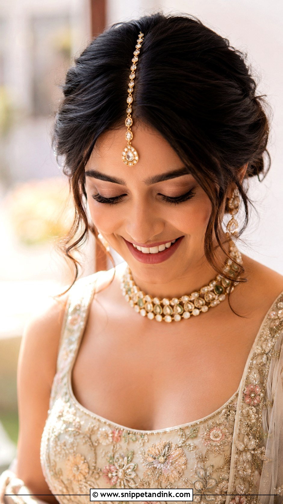 Indian Engagement Hairstyle With Maang Tikka - Snippet and Ink - 15 Indian Front Look Engagement Hairstyles