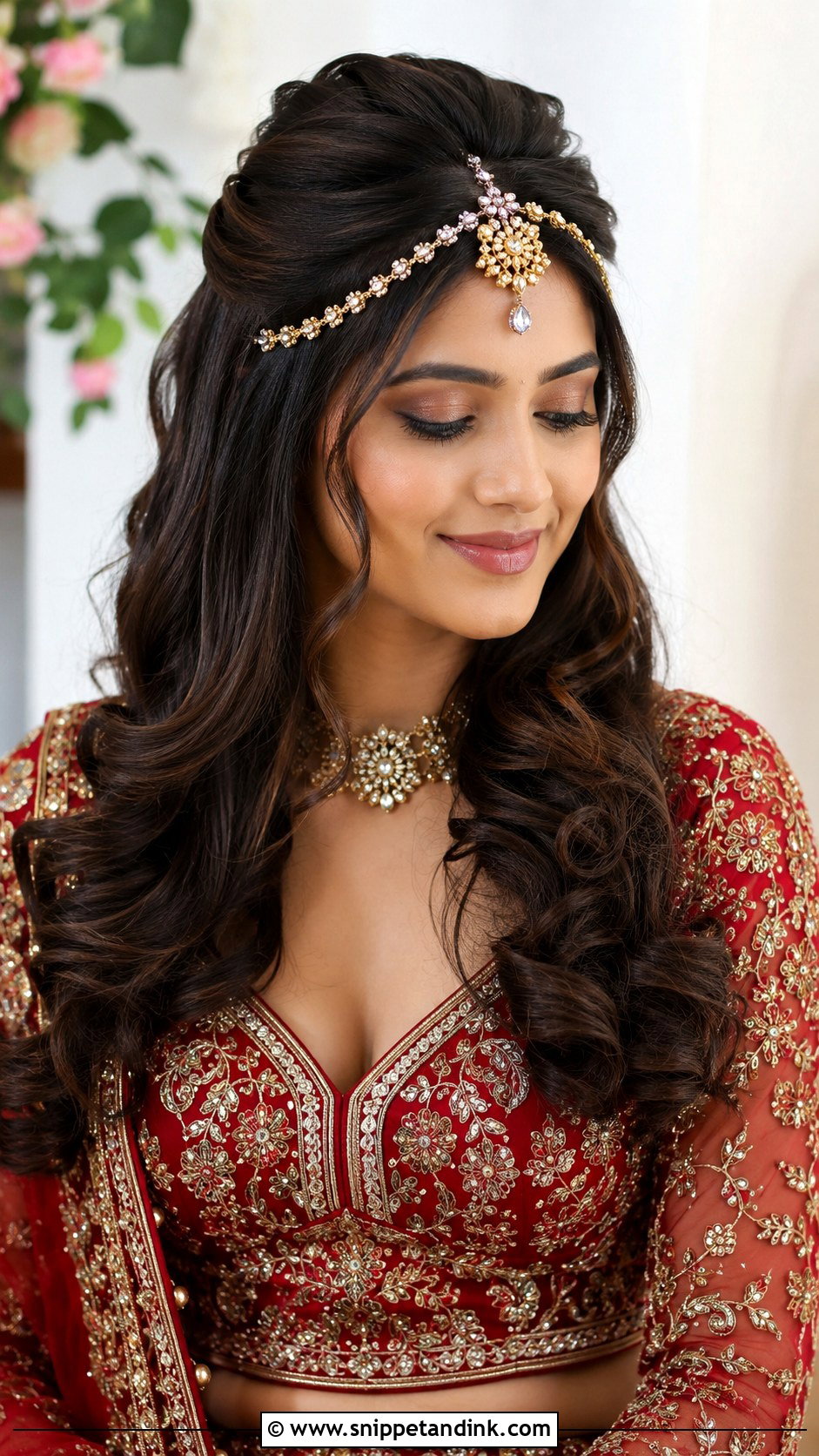 Indian Engagement Hairstyle With Matha Patti - Snippet and Ink - 20 Hair Styles for Indian Engagement Brides