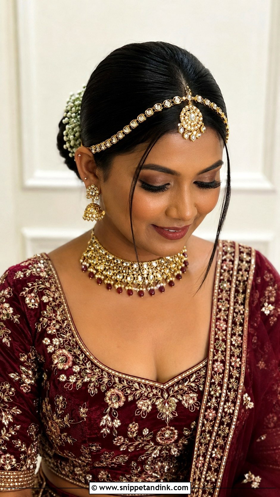 Indian Engagement Hairstyle With Matha Patti - Snippet and Ink - 15 Indian Front Look Engagement Hairstyles