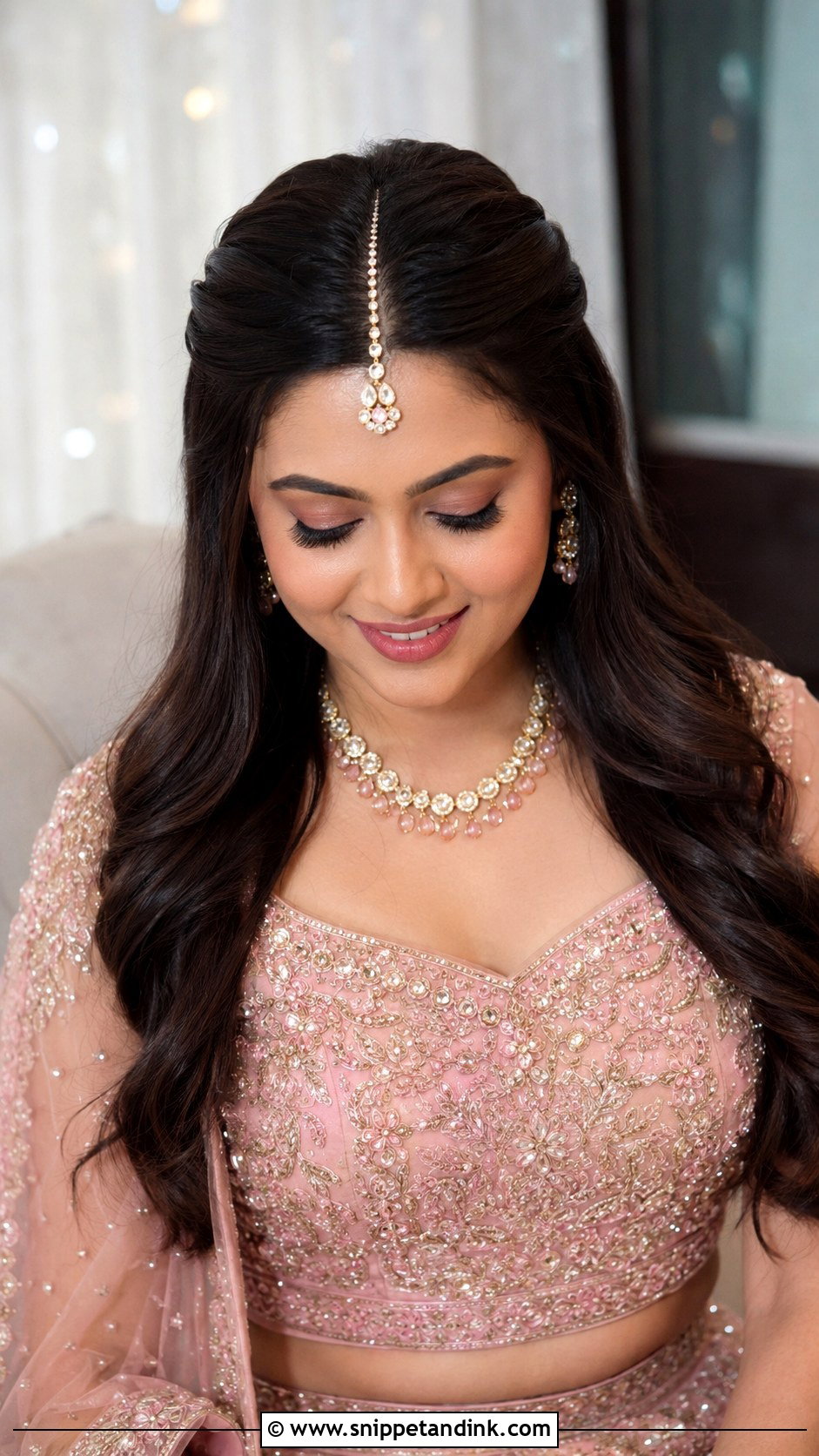 Indian Engagement Hairstyle With Middle Part - Snippet and Ink - 15 Indian Front Look Engagement Hairstyles