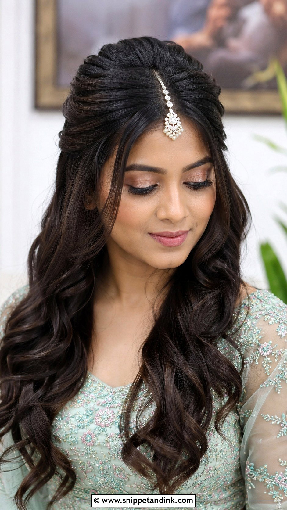 Indian Engagement Half Up Hairstyle - Snippet and Ink - 20 Hair Styles for Indian Engagement Brides