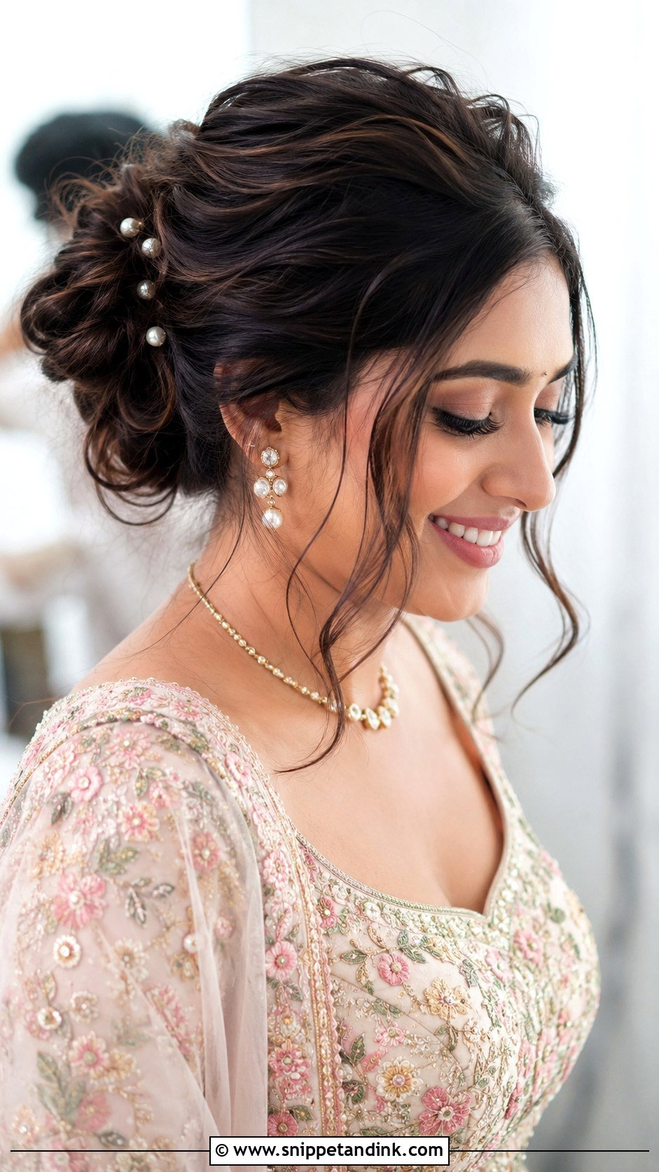 Indian Engagement Messy Bun - Snippet and Ink - 20 Hair Styles for Indian Engagement Brides