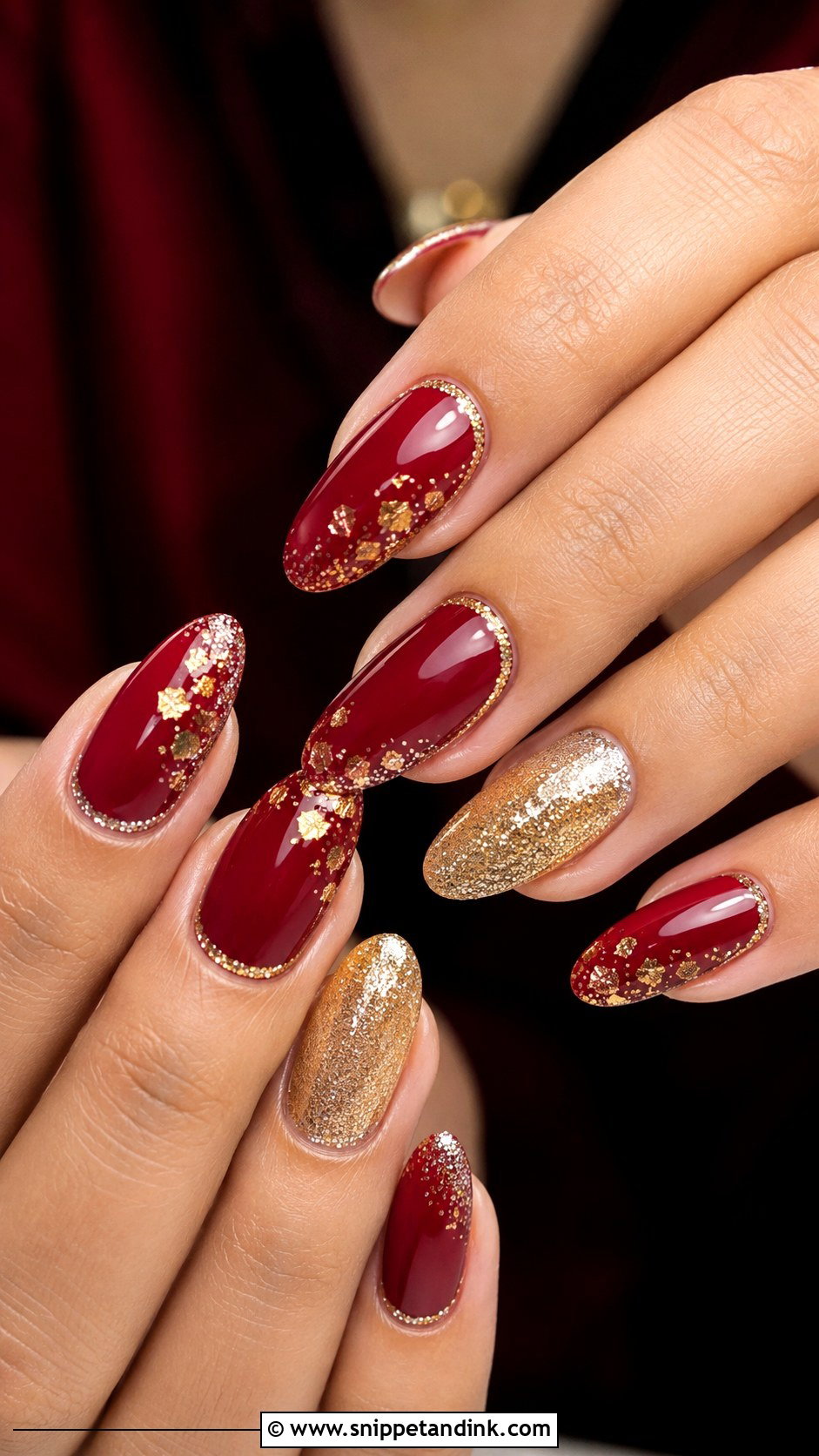 Indian Engagement Red Gold Nails - Snippet and Ink - 20 Indian Engagement Nails
