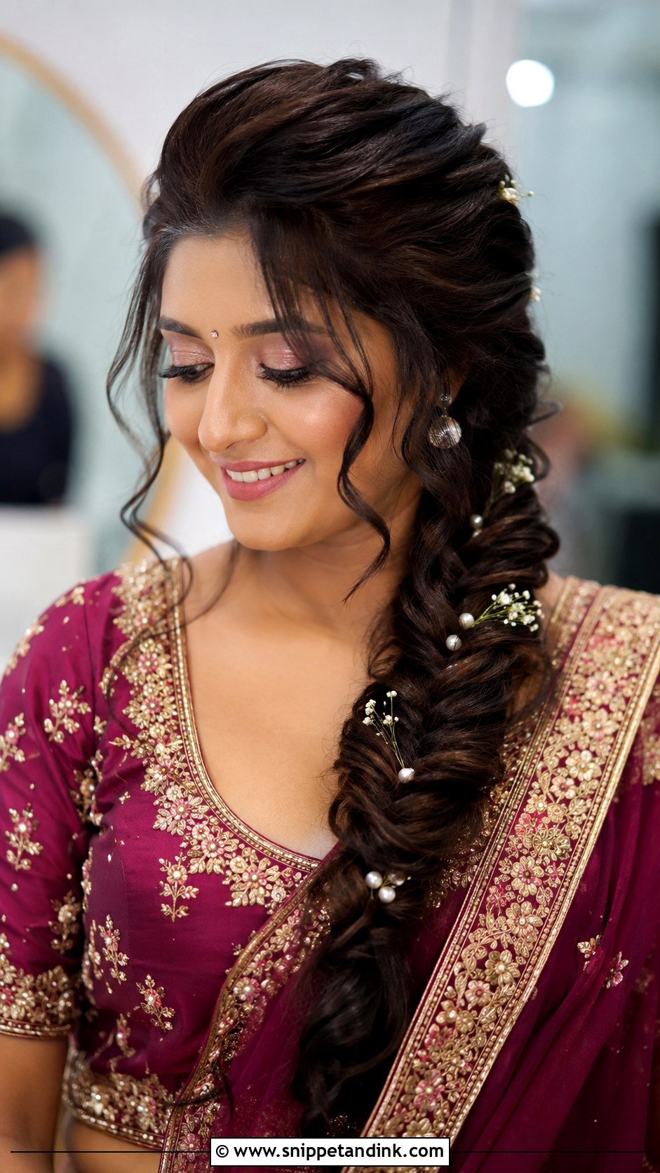 Indian Engagement Side Braid - Snippet and Ink - 20 Hair Styles for Indian Engagement Brides