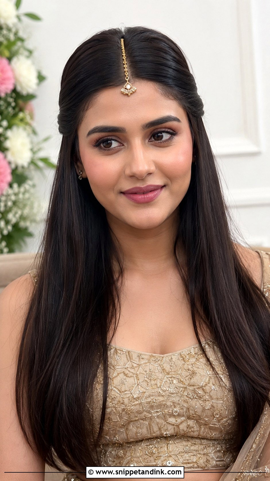 Indian Engagement Sleek Straight Hair - Snippet and Ink - 20 Hair Styles for Indian Engagement Brides